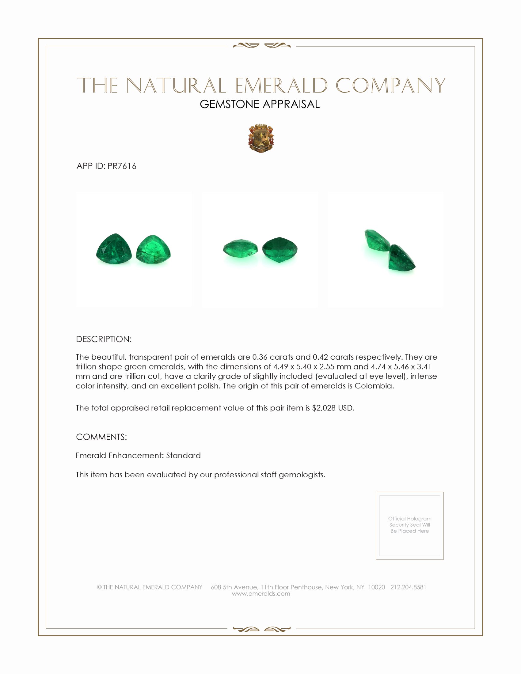 0.78 Ct.Tw. Emerald Pair from Colombia