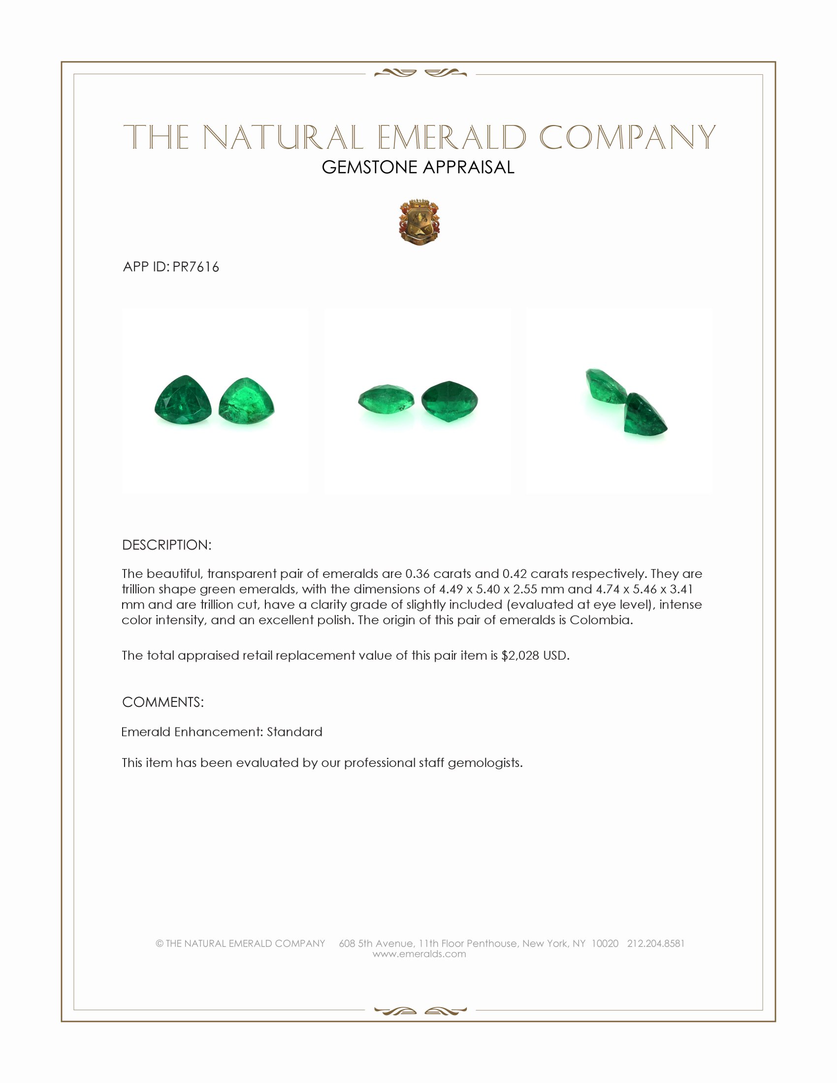 0.78 Ct.Tw. Emerald Pair from Colombia
