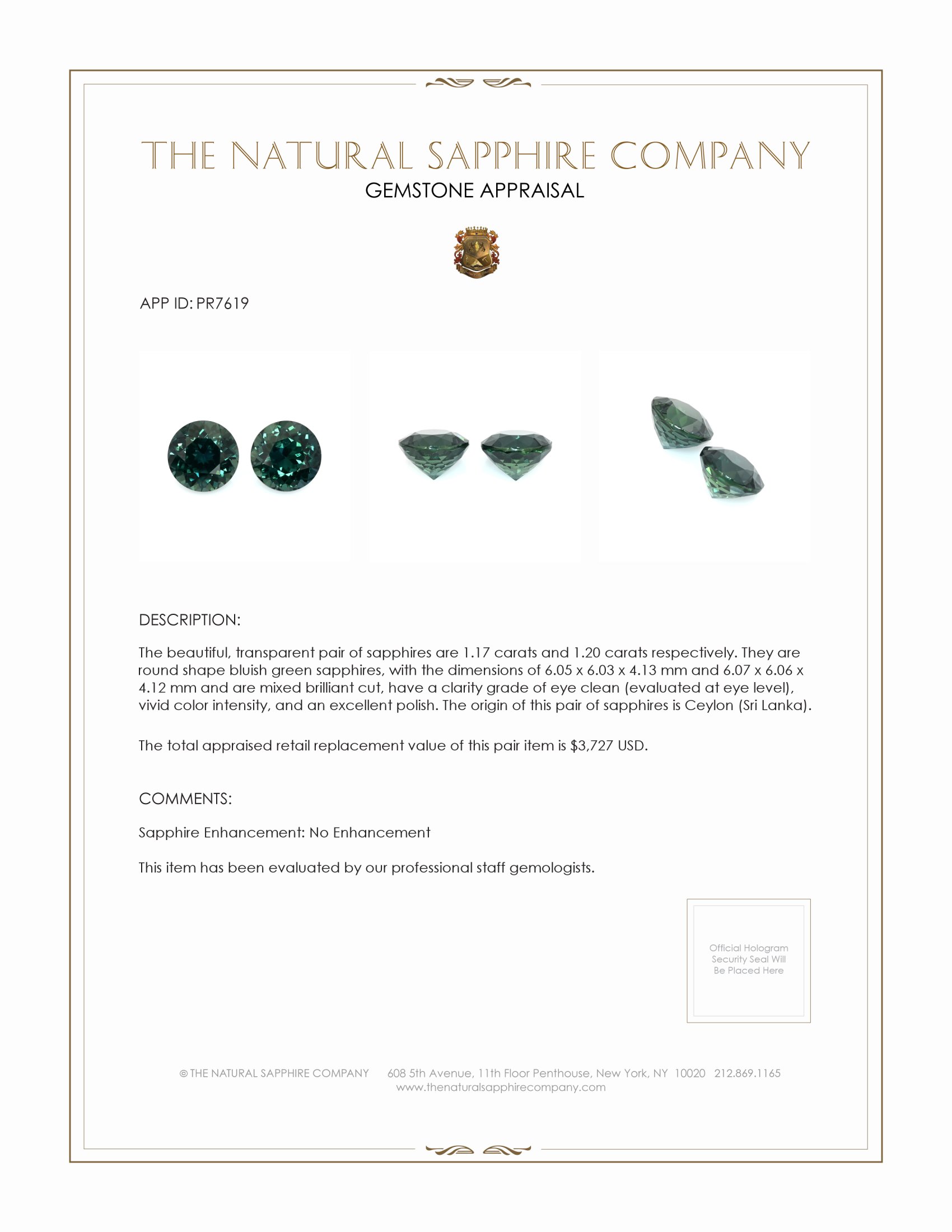 2.37 Ct.Tw. Bluish Green Sapphire Pair from Ceylon (Sri Lanka)