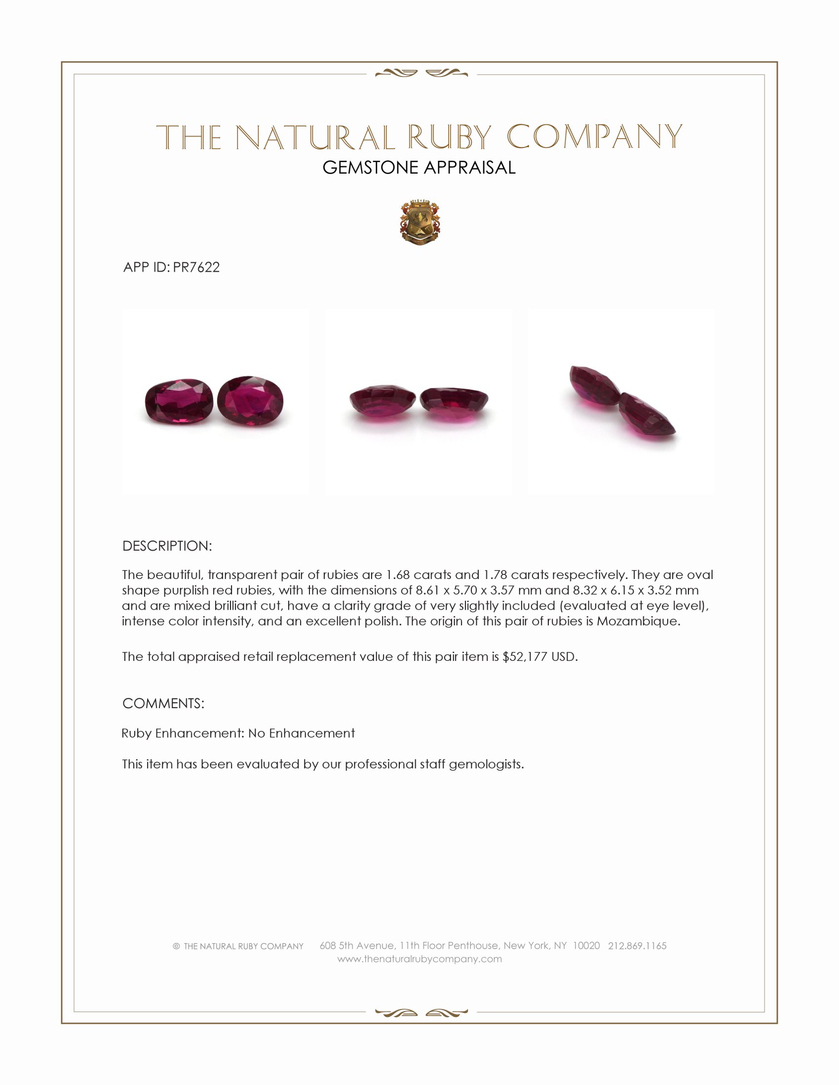 3.46 Ct.Tw. Purplish Red Ruby Pair from Mozambique