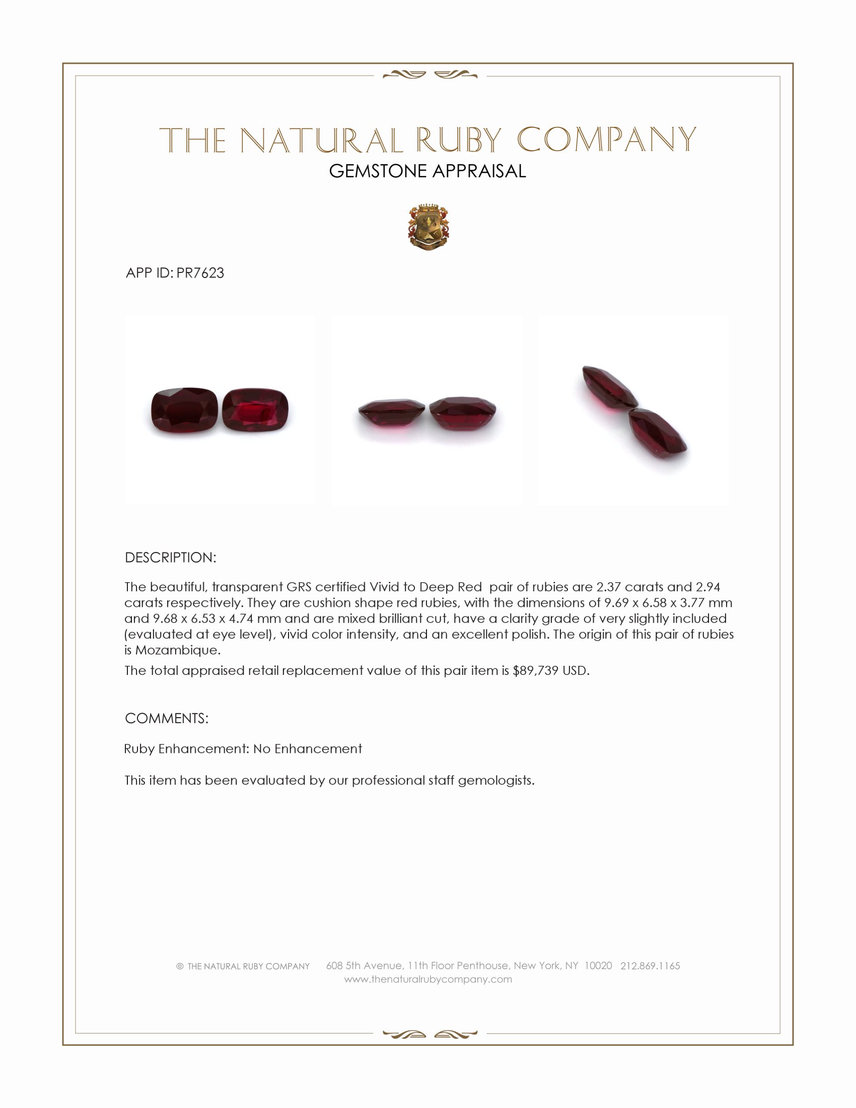 5.31 Ct.Tw. Ruby Pair from Mozambique