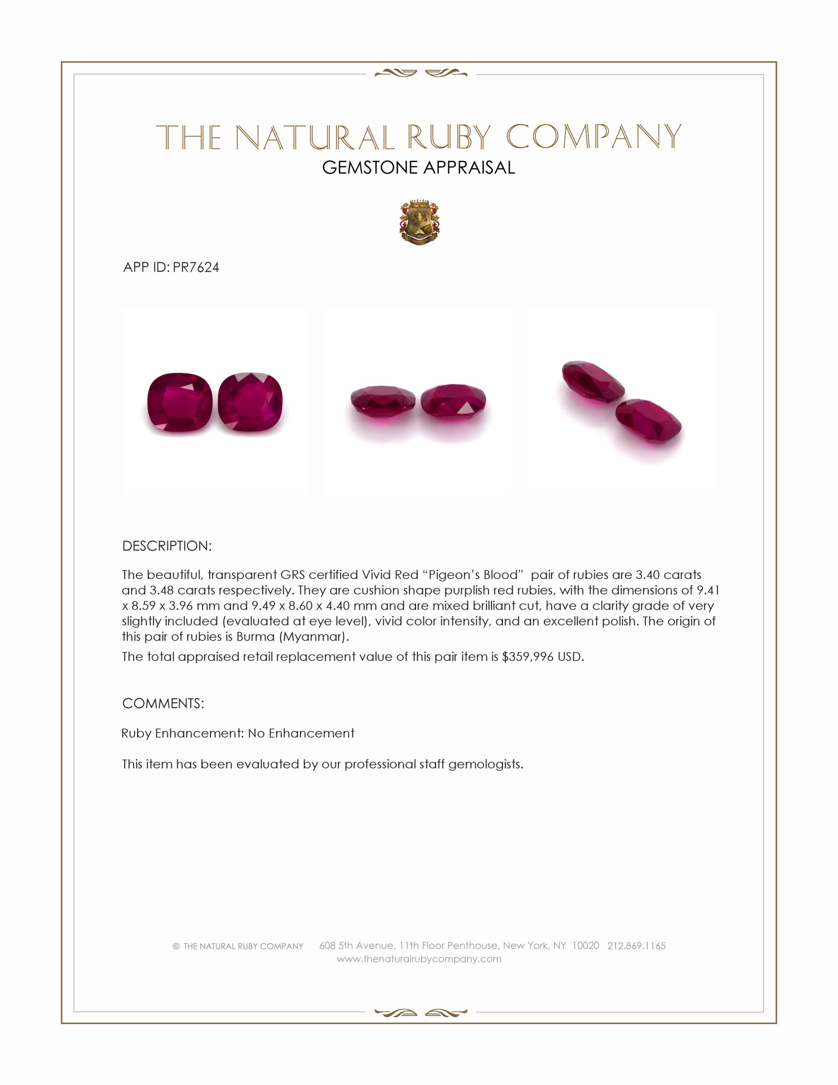 6.88 Ct.Tw. Ruby Pair from Burma (Myanmar)