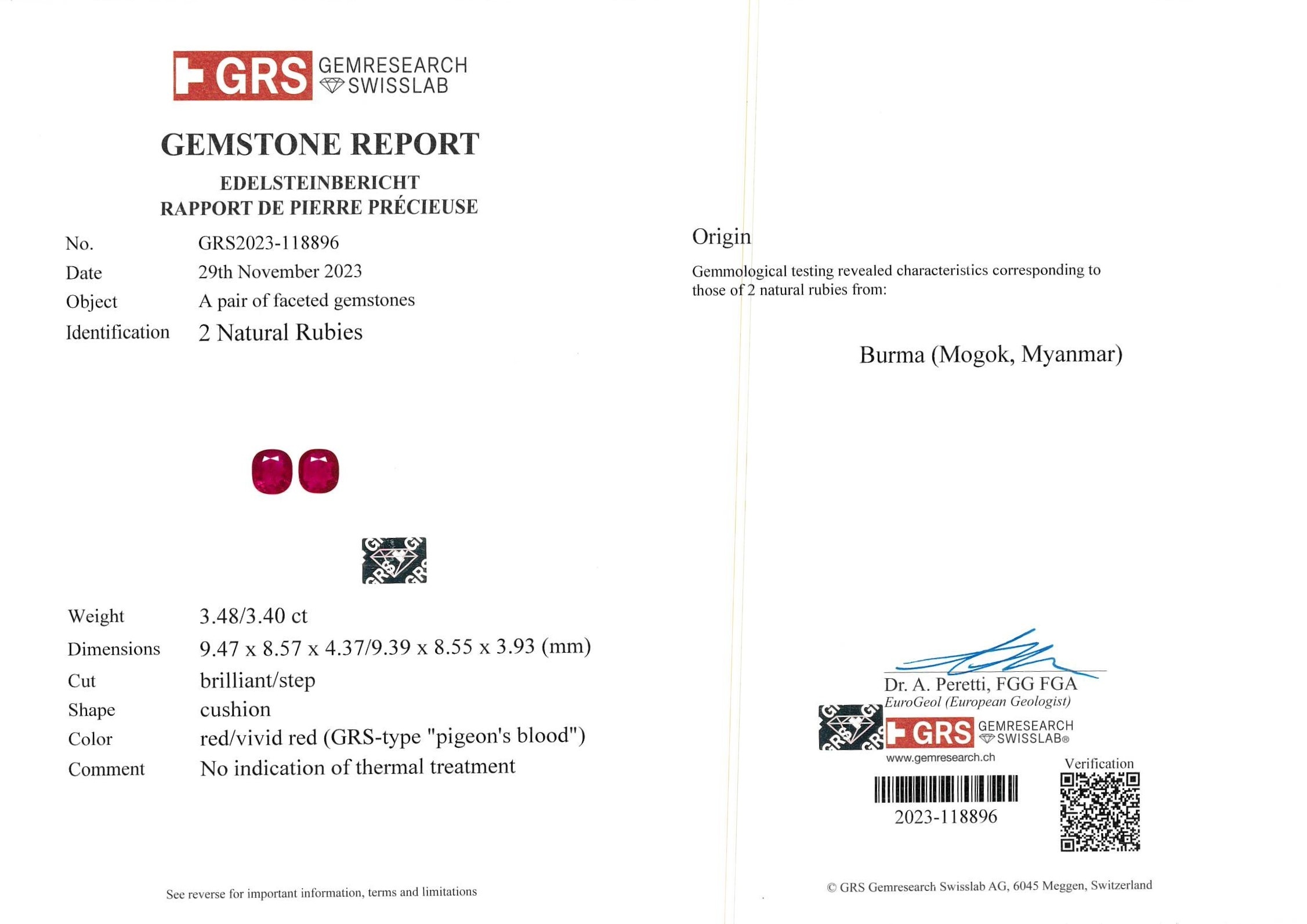 6.88 Ct.Tw. Ruby Pair from Burma (Myanmar)