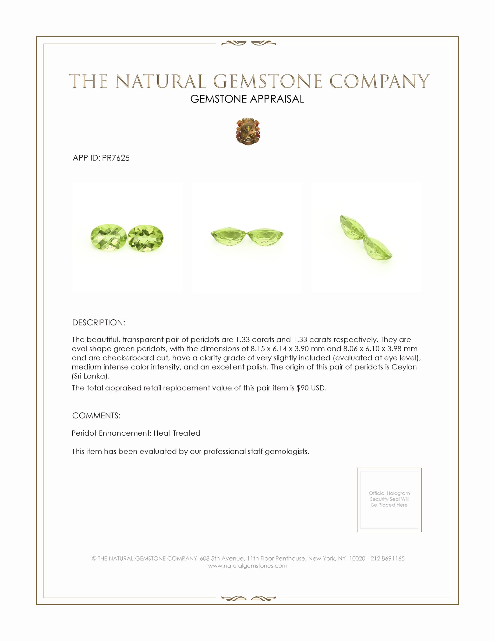 2.66 Ct.Tw. Green Peridot Pair from Ceylon (Sri Lanka)