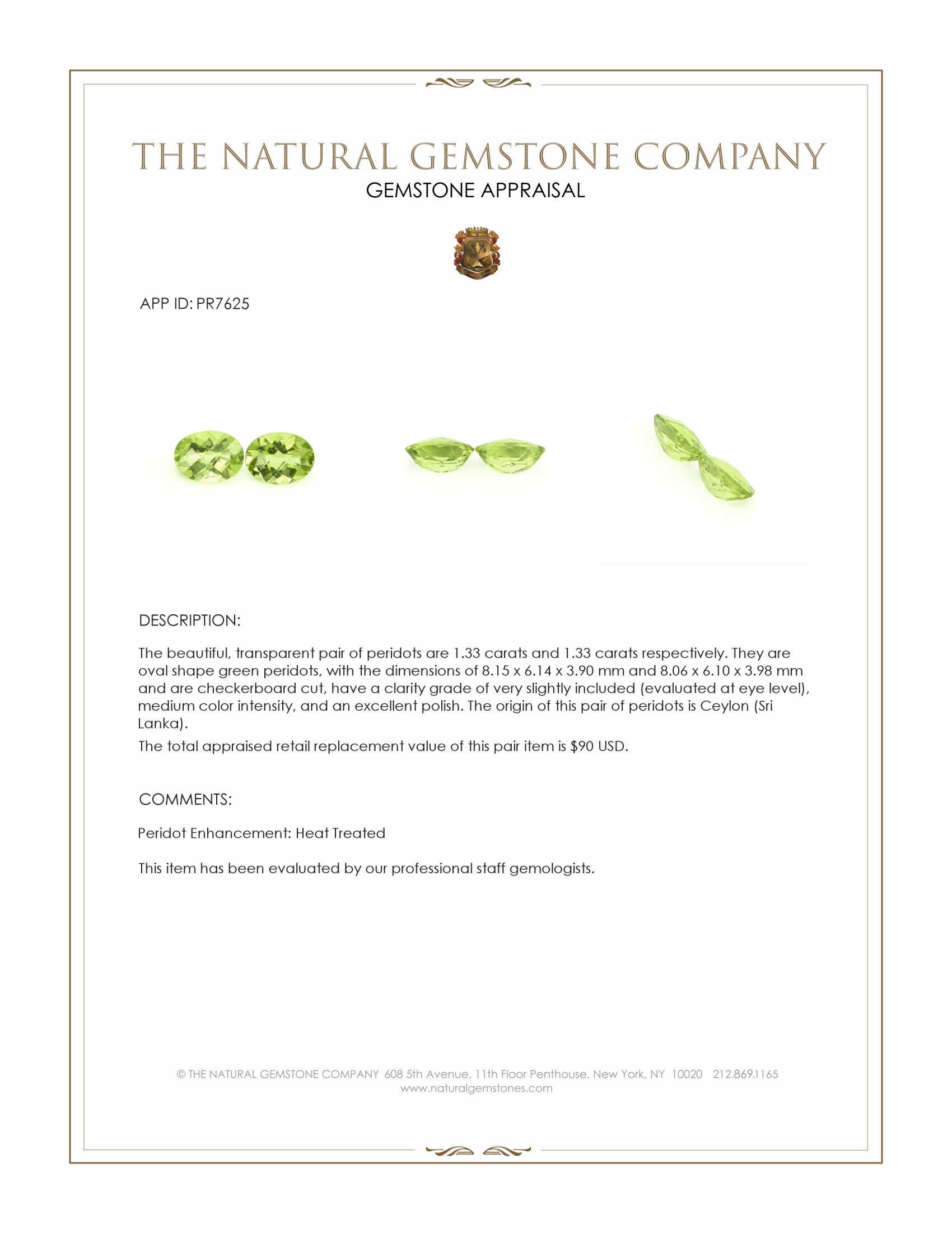 2.66 Ct.Tw. Peridot Pair from Ceylon (Sri Lanka)