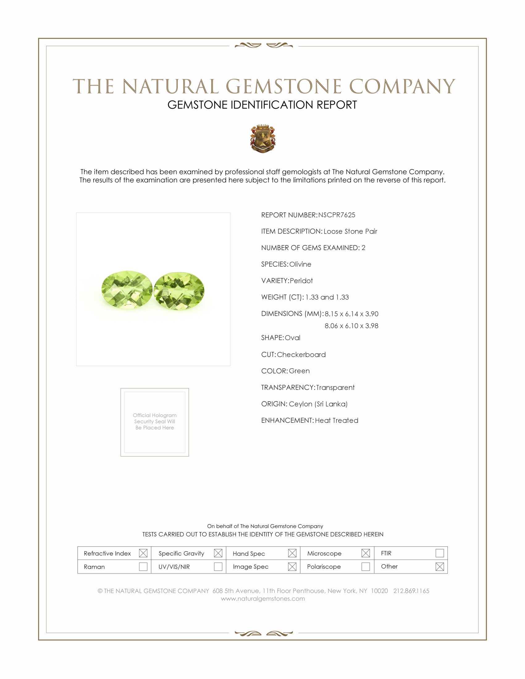 2.66 Ct.Tw. Green (Lime Green) Peridot Pair from Ceylon (Sri Lanka)