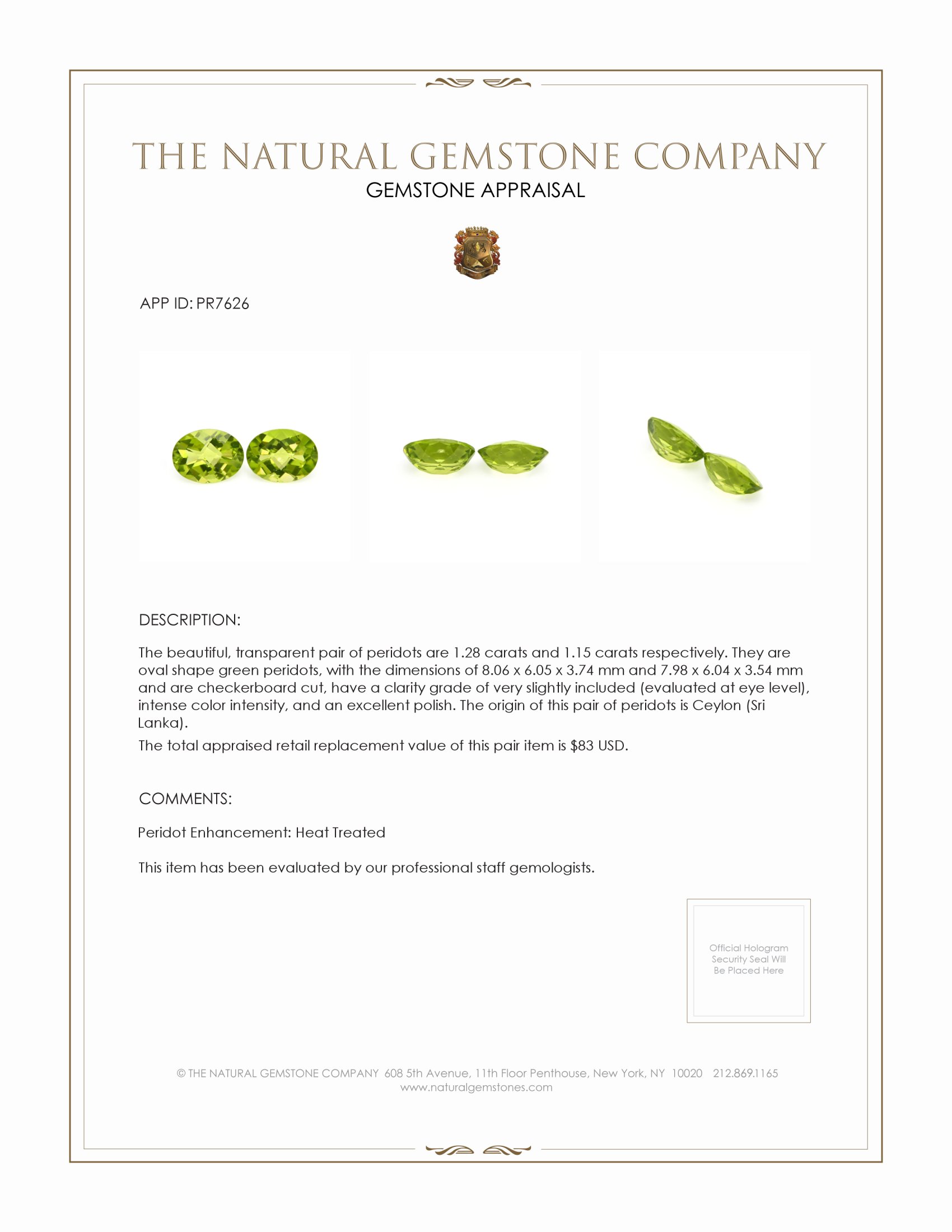 2.43 Ct.Tw. Green Peridot Pair from Ceylon (Sri Lanka)