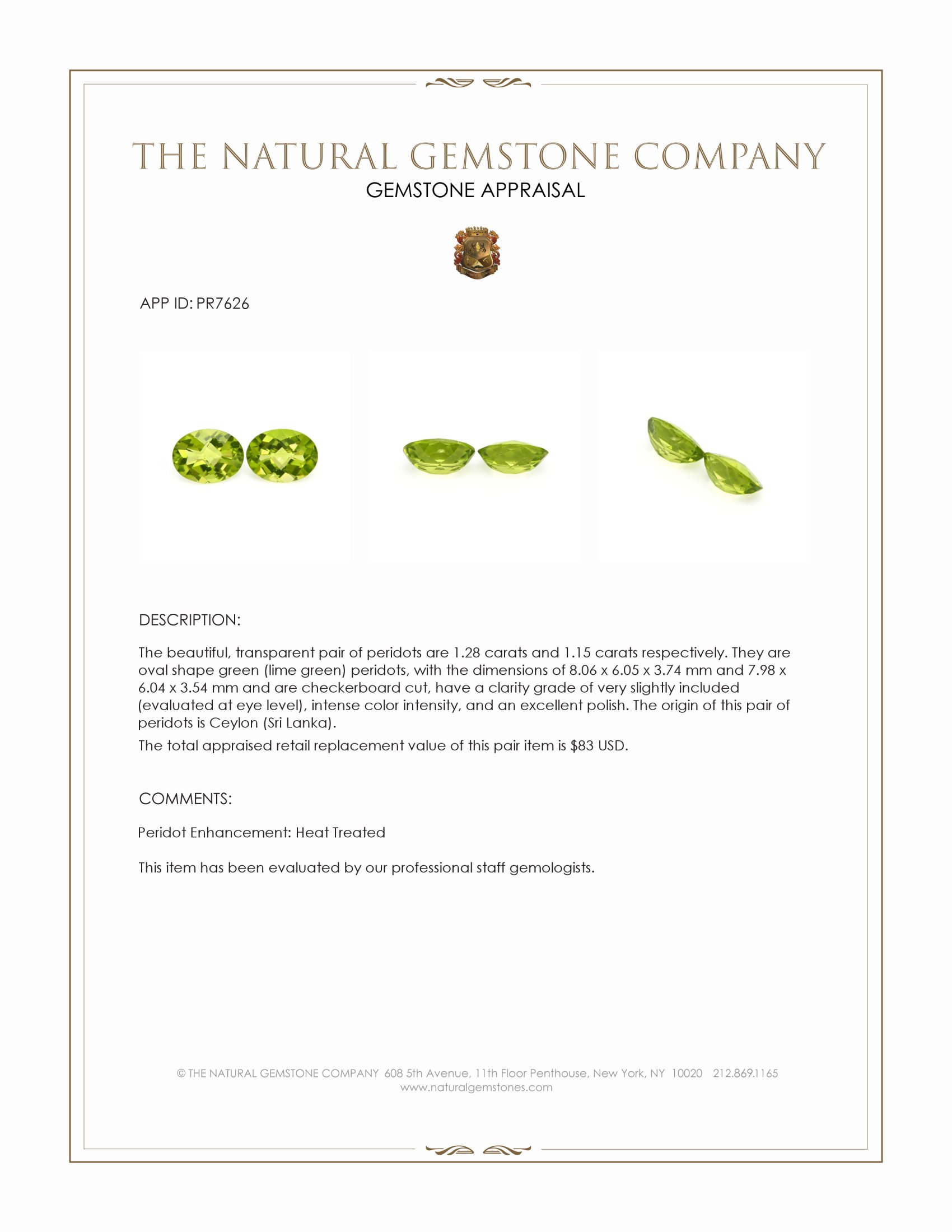 2.43 Ct.Tw. Green (Lime Green) Peridot Pair from Ceylon (Sri Lanka)