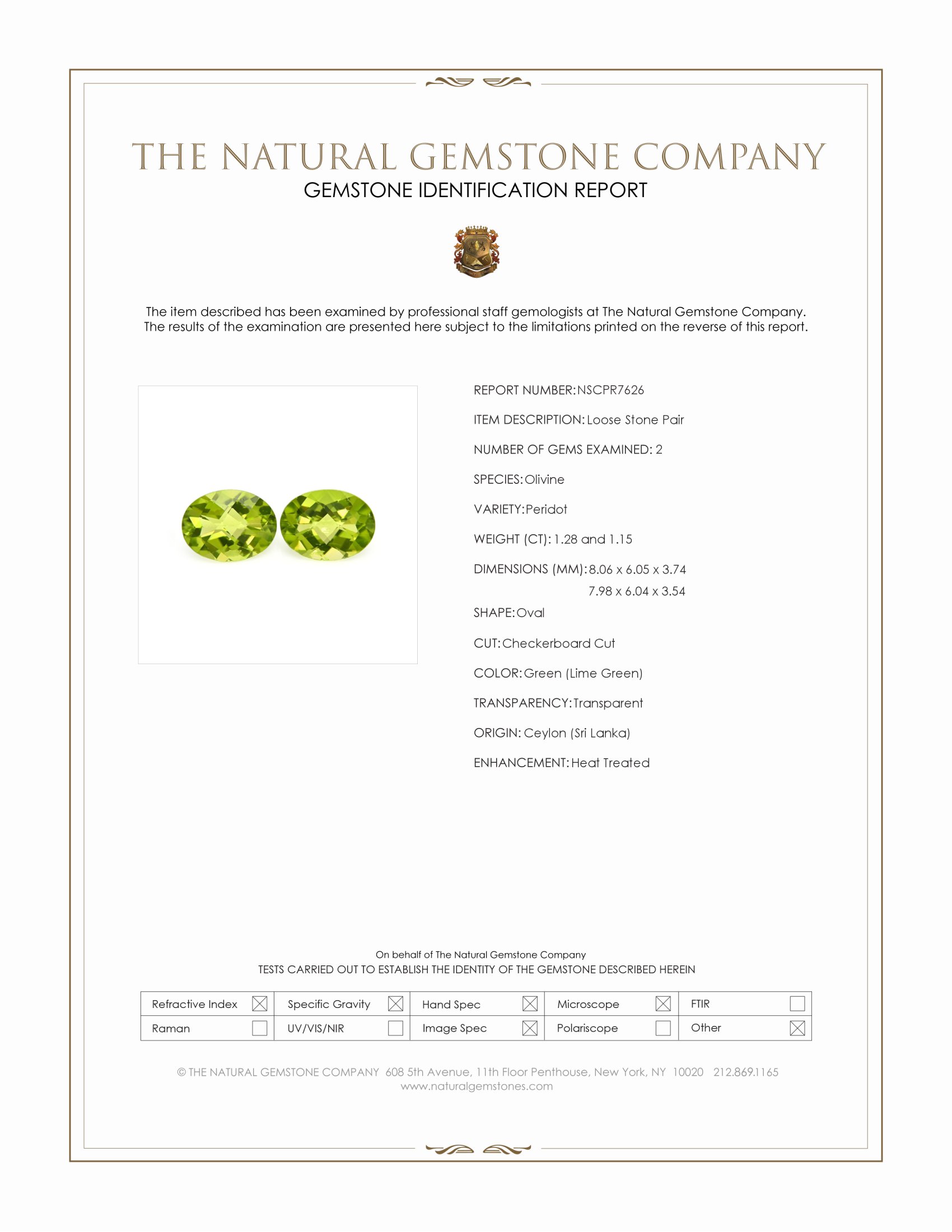2.43 Ct.Tw. Green (Lime Green) Peridot Pair from Ceylon (Sri Lanka)