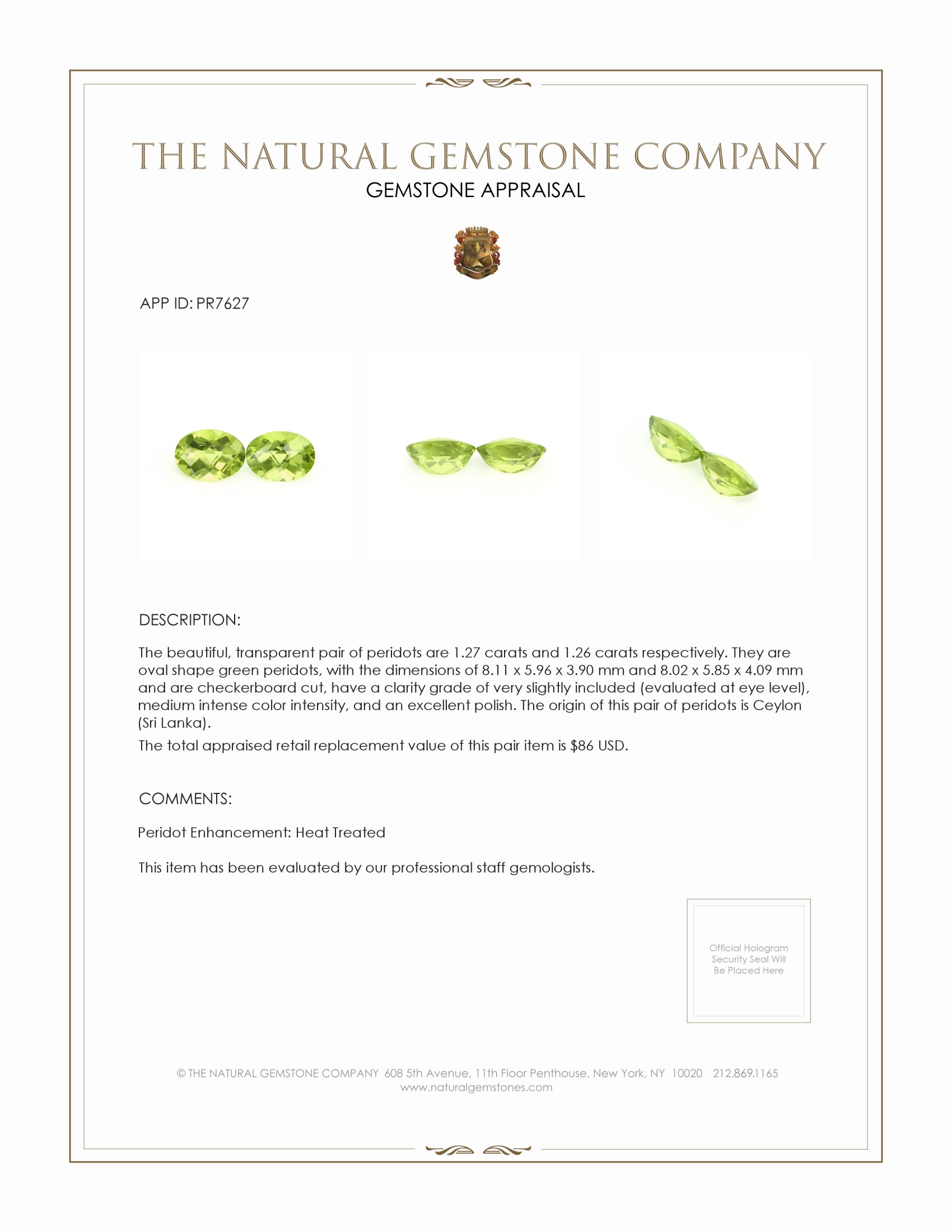 2.53 Ct.Tw. Peridot Pair from Ceylon (Sri Lanka)