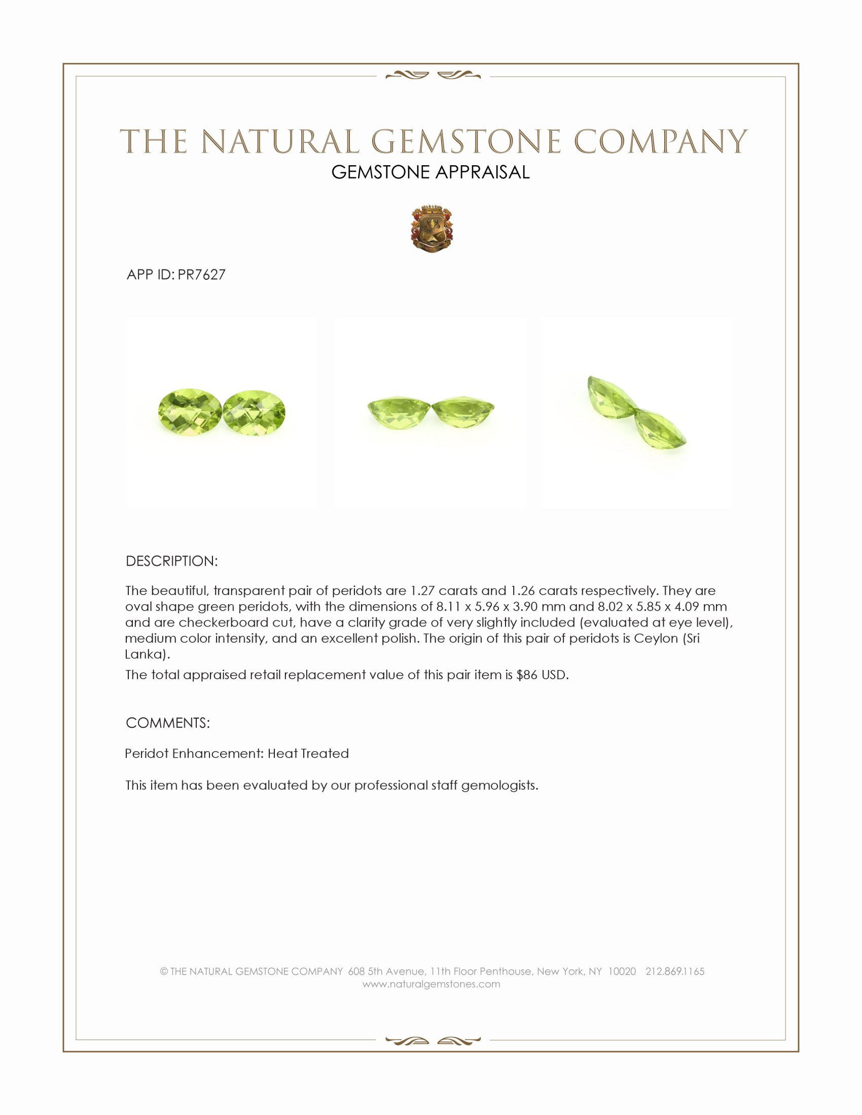 2.53 Ct.Tw. Green Peridot Pair from Ceylon (Sri Lanka)