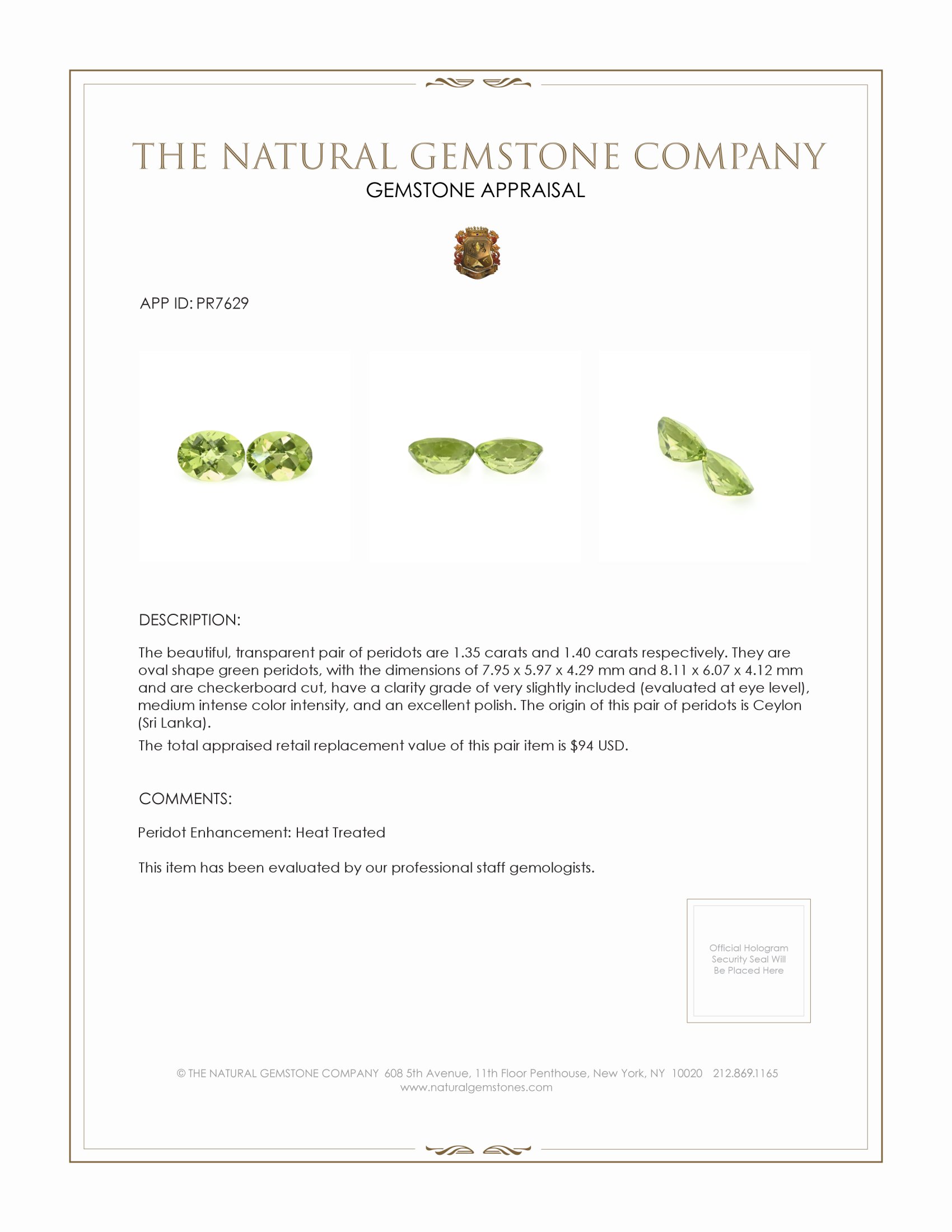 2.75 Ct.Tw. Green Peridot Pair from Ceylon (Sri Lanka)