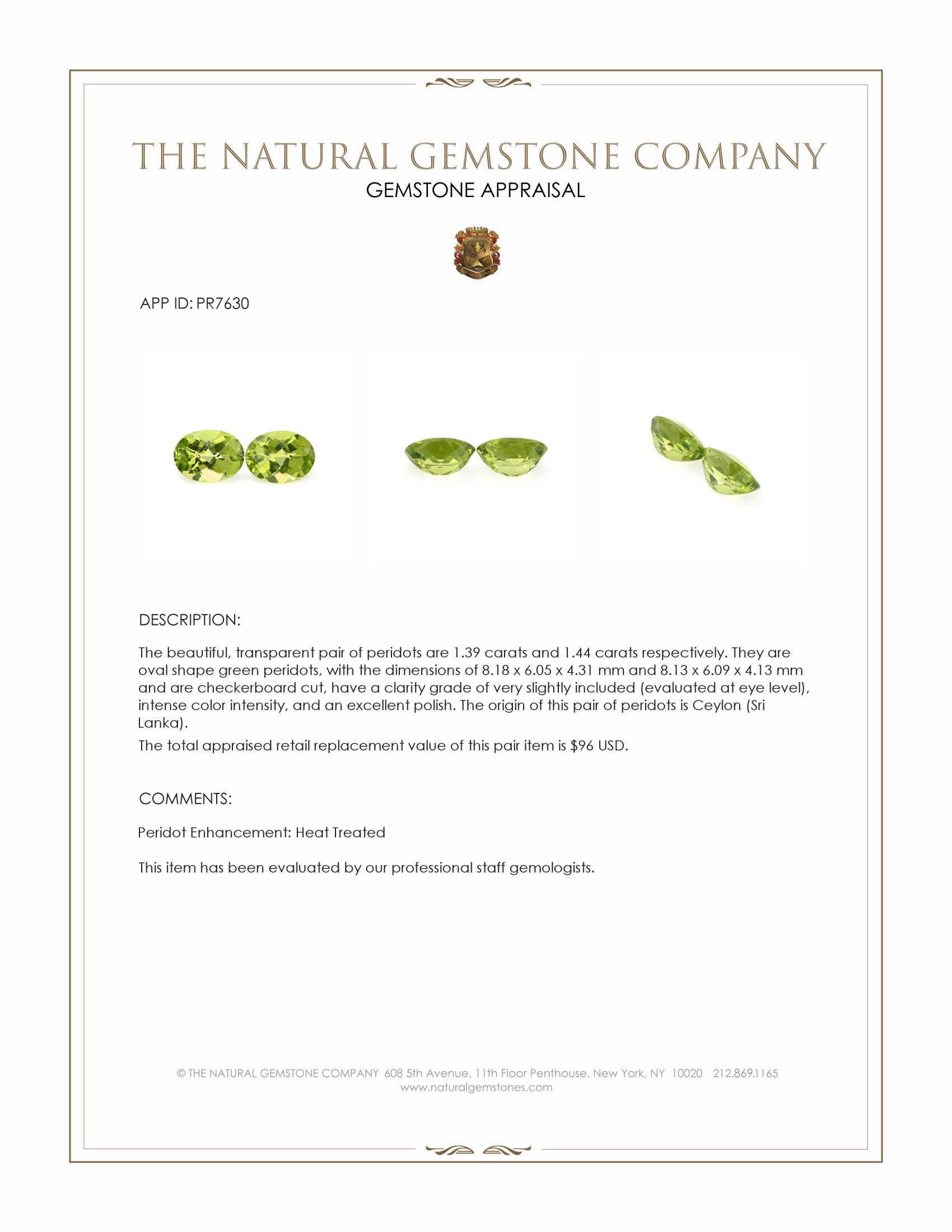 2.83 Ct.Tw. Green Peridot Pair from Ceylon (Sri Lanka)