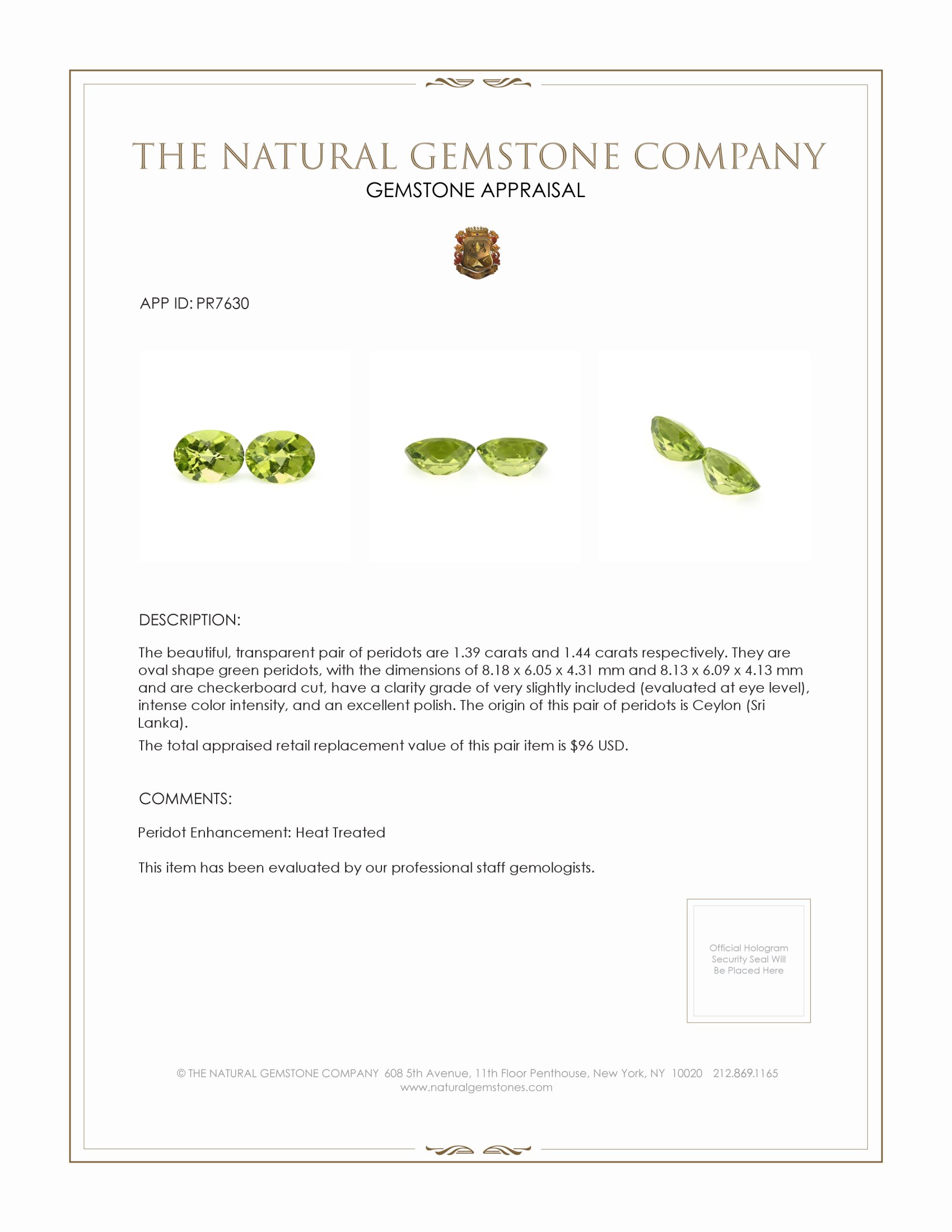 2.83 Ct.Tw. Peridot Pair from Ceylon (Sri Lanka)