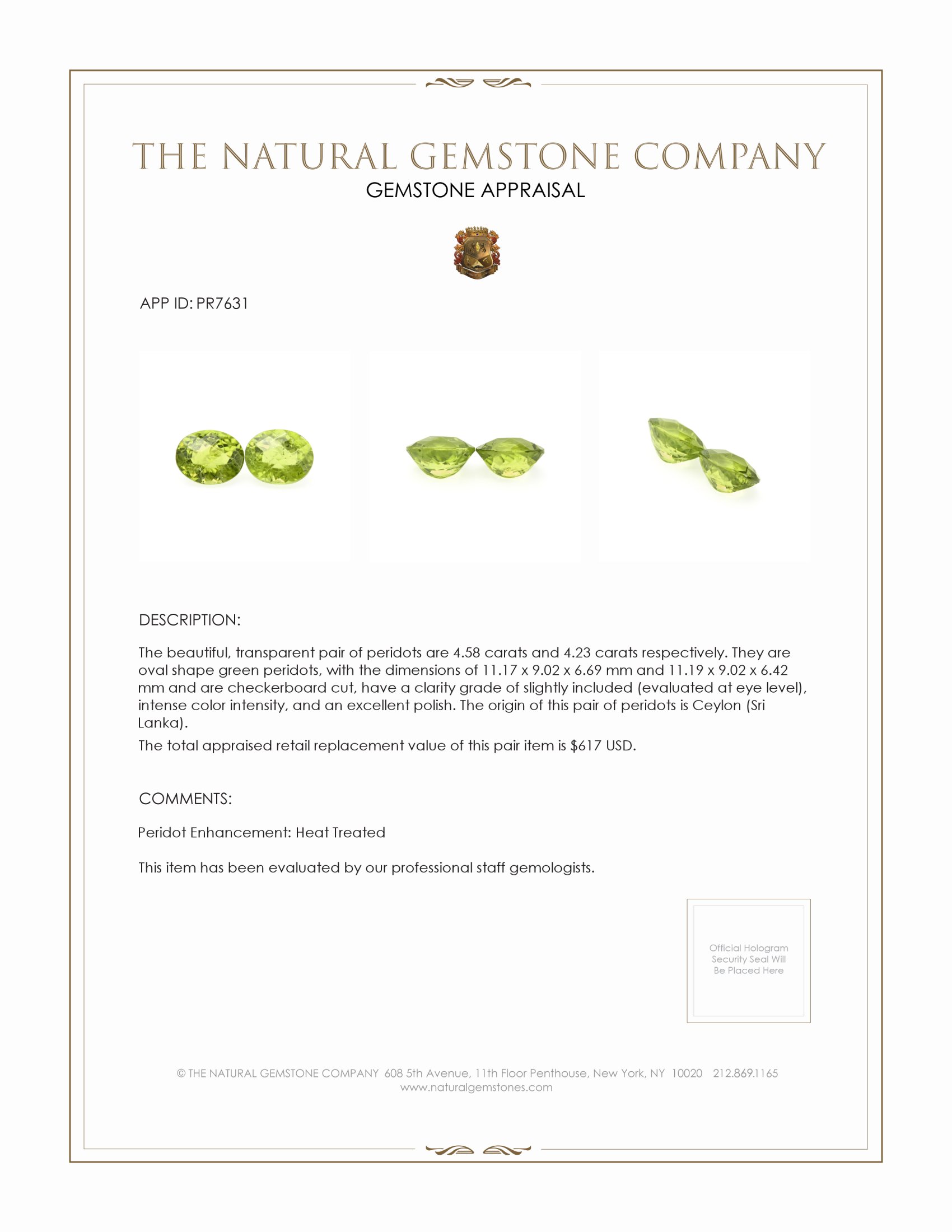 8.81 Ct.Tw. Peridot Pair from Ceylon (Sri Lanka)