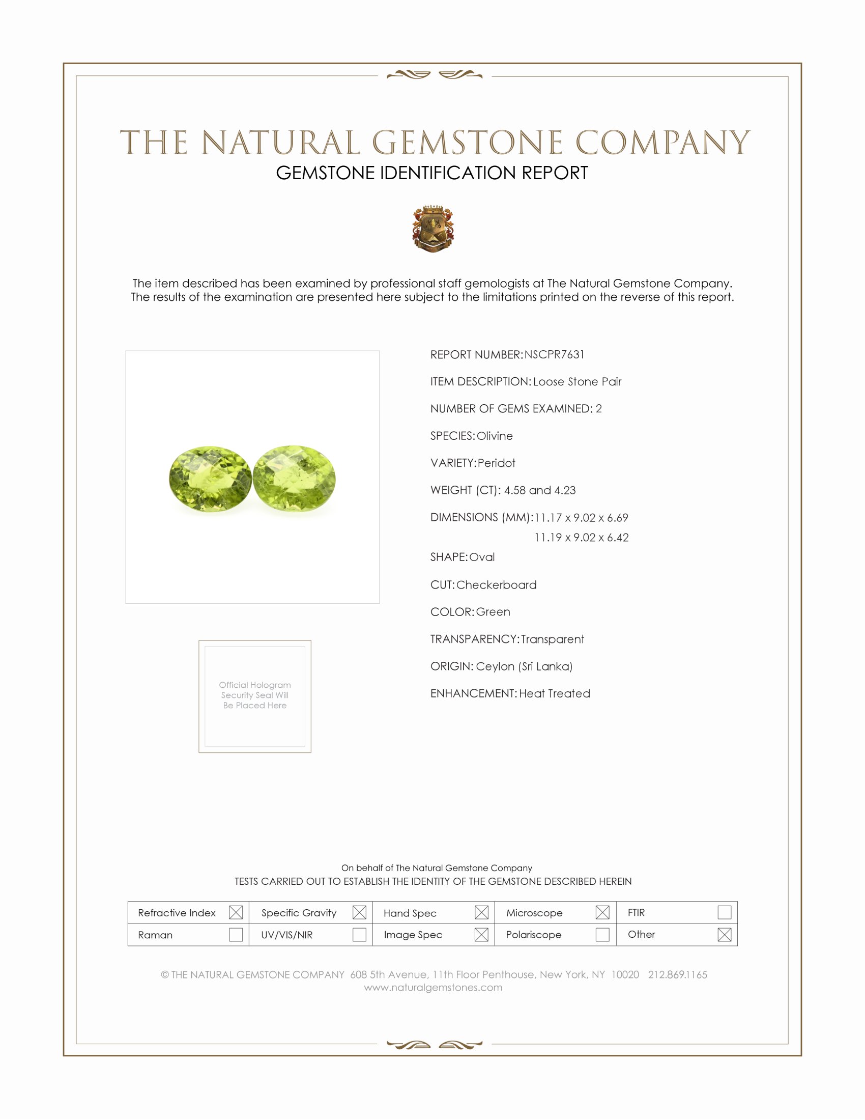 8.81 Ct.Tw. Green Peridot Pair from Ceylon (Sri Lanka)