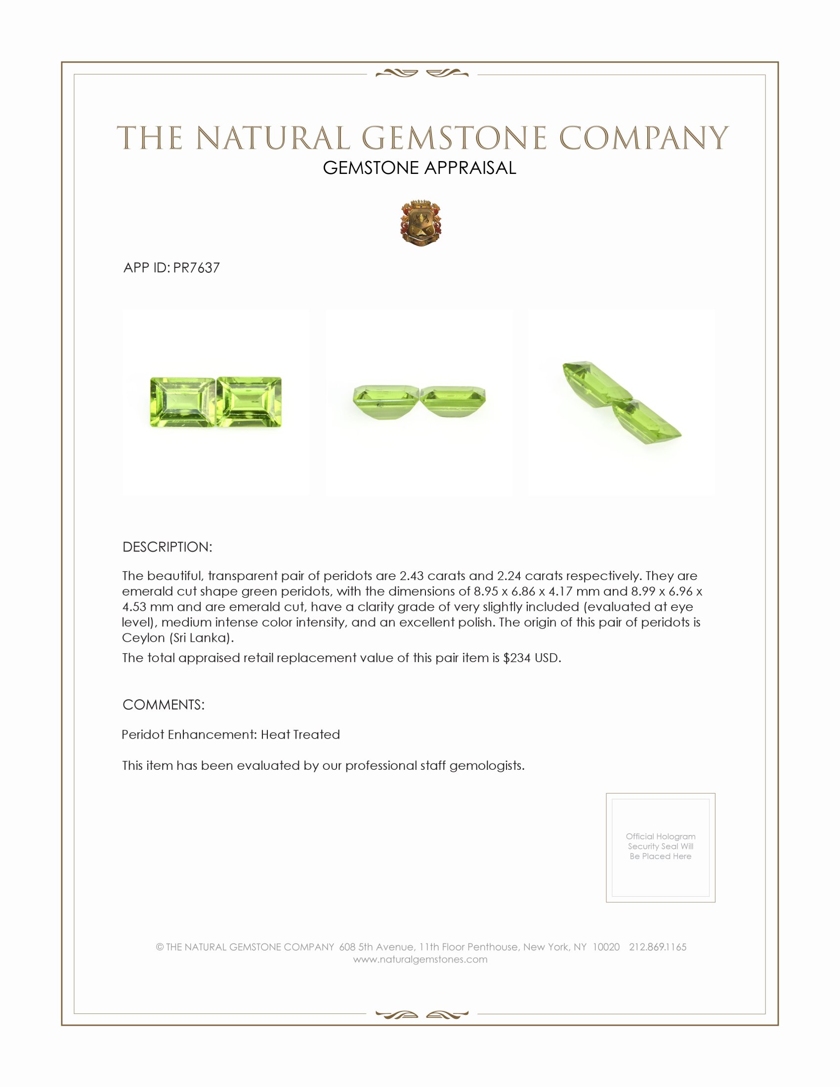 4.67 Ct.Tw. Green Peridot Pair from Ceylon (Sri Lanka)