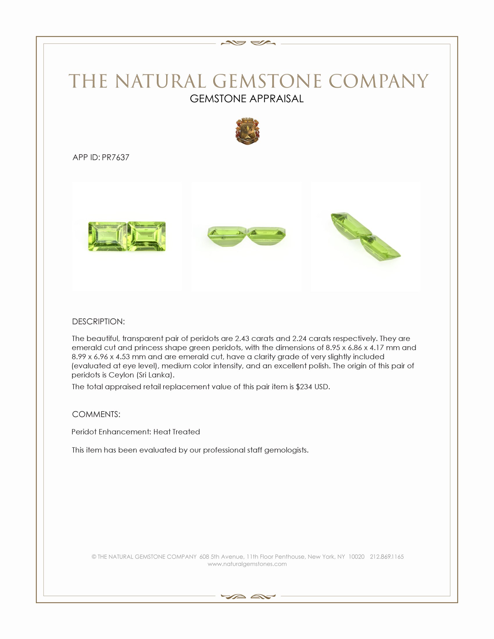 4.67 Ct.Tw. Peridot Pair from Ceylon (Sri Lanka)