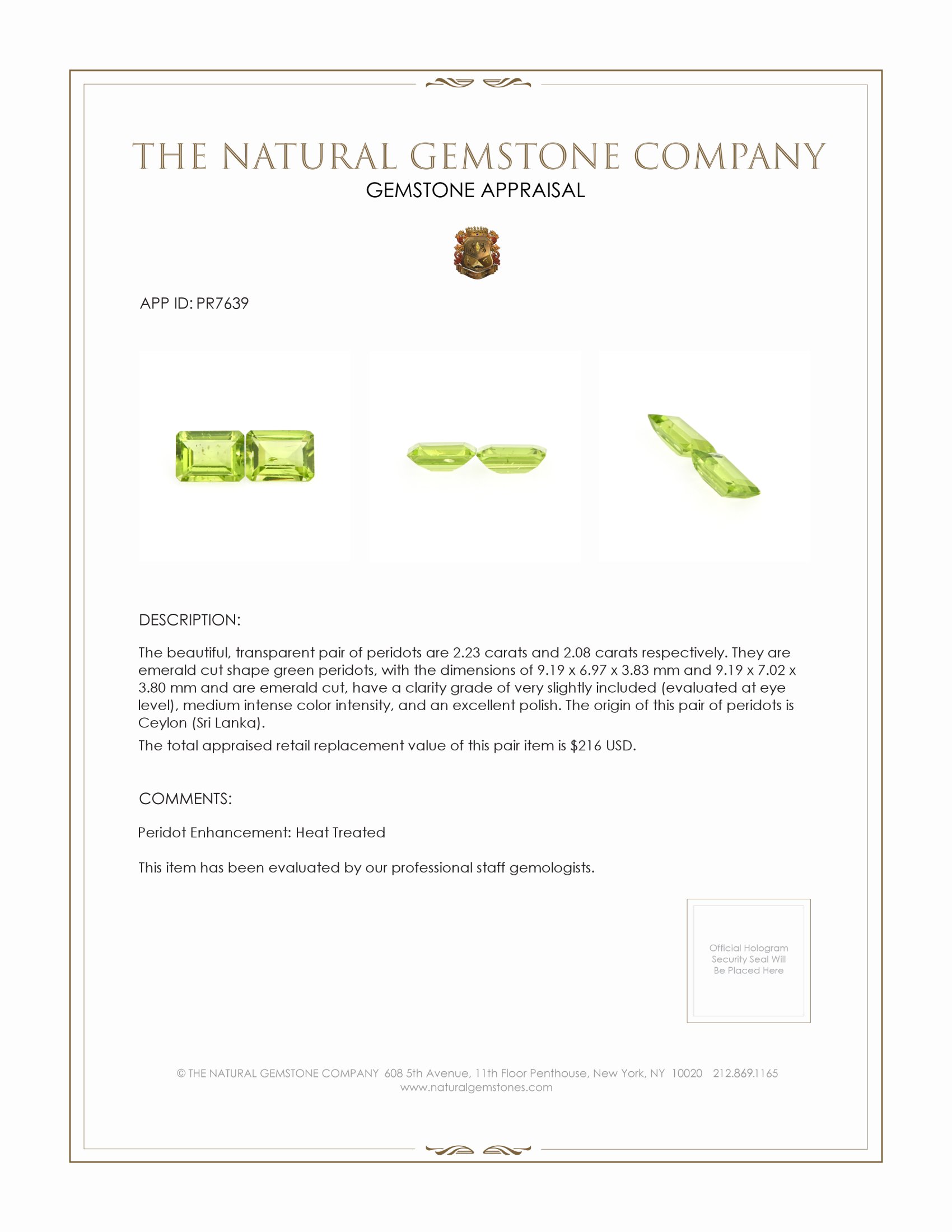 4.31 Ct.Tw. Green Peridot Pair from Ceylon (Sri Lanka)