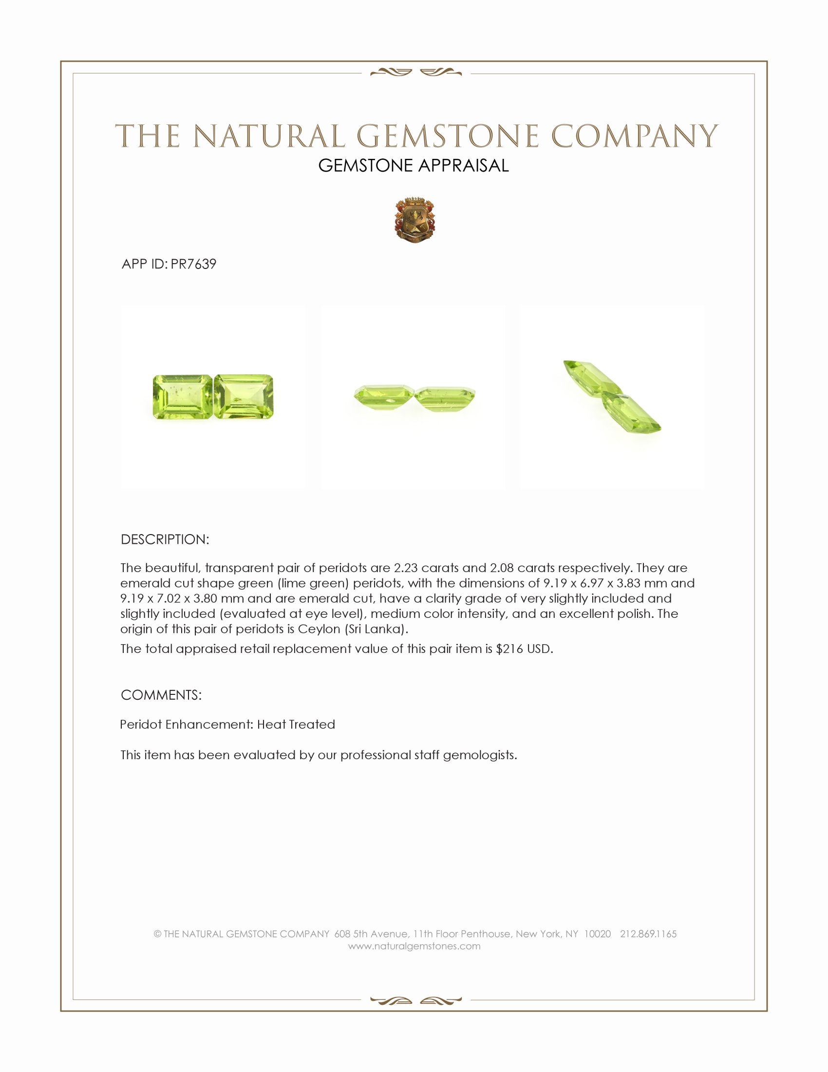 4.31 Ct.Tw. Green (Lime Green) Peridot Pair from Ceylon (Sri Lanka)