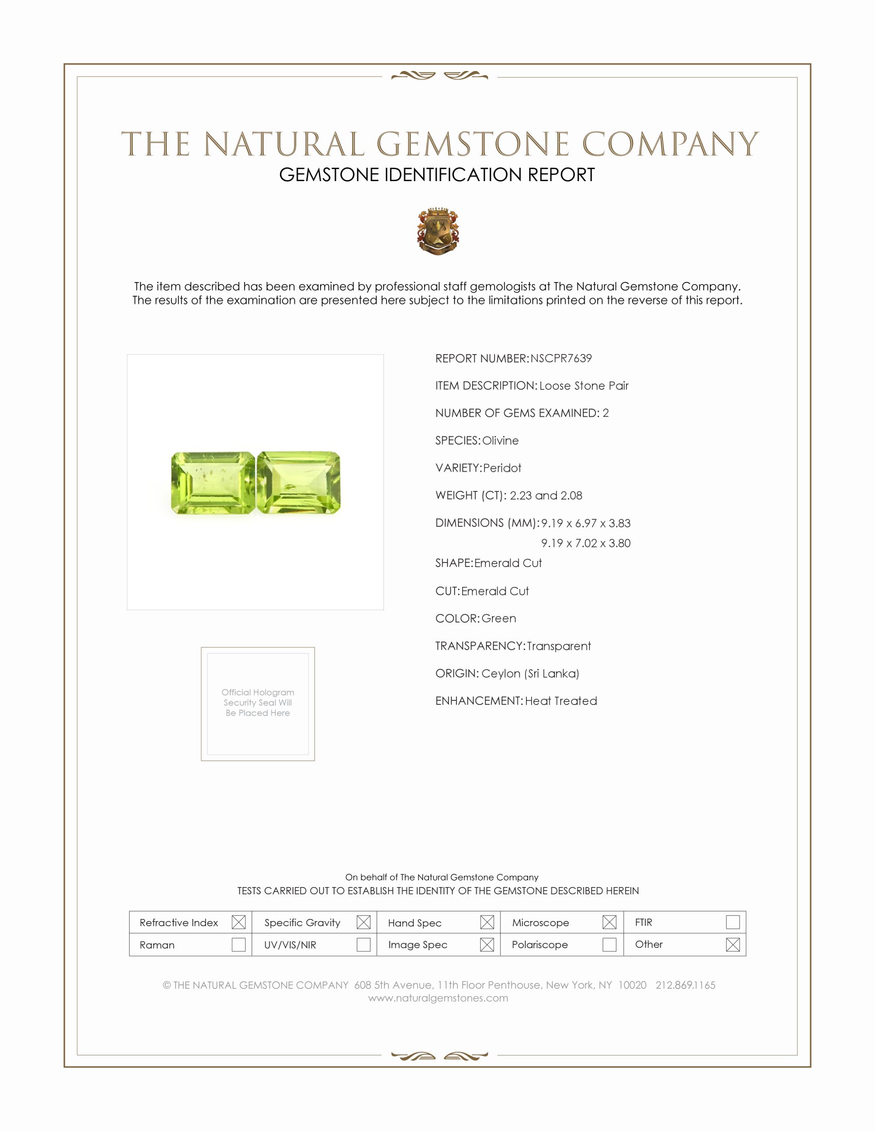 4.31 Ct.Tw. Green Peridot Pair from Ceylon (Sri Lanka)