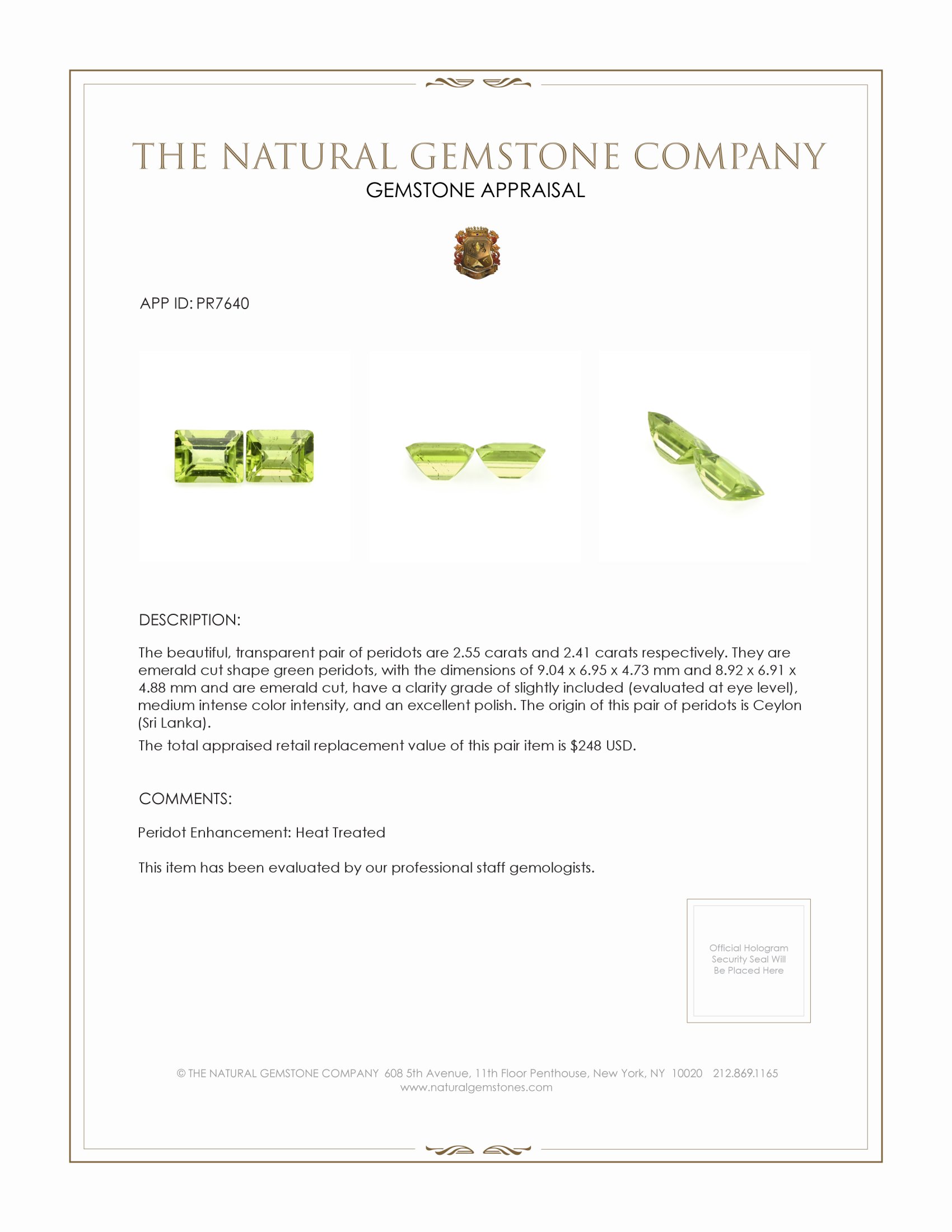 4.96 Ct.Tw. Green Peridot Pair from Ceylon (Sri Lanka)