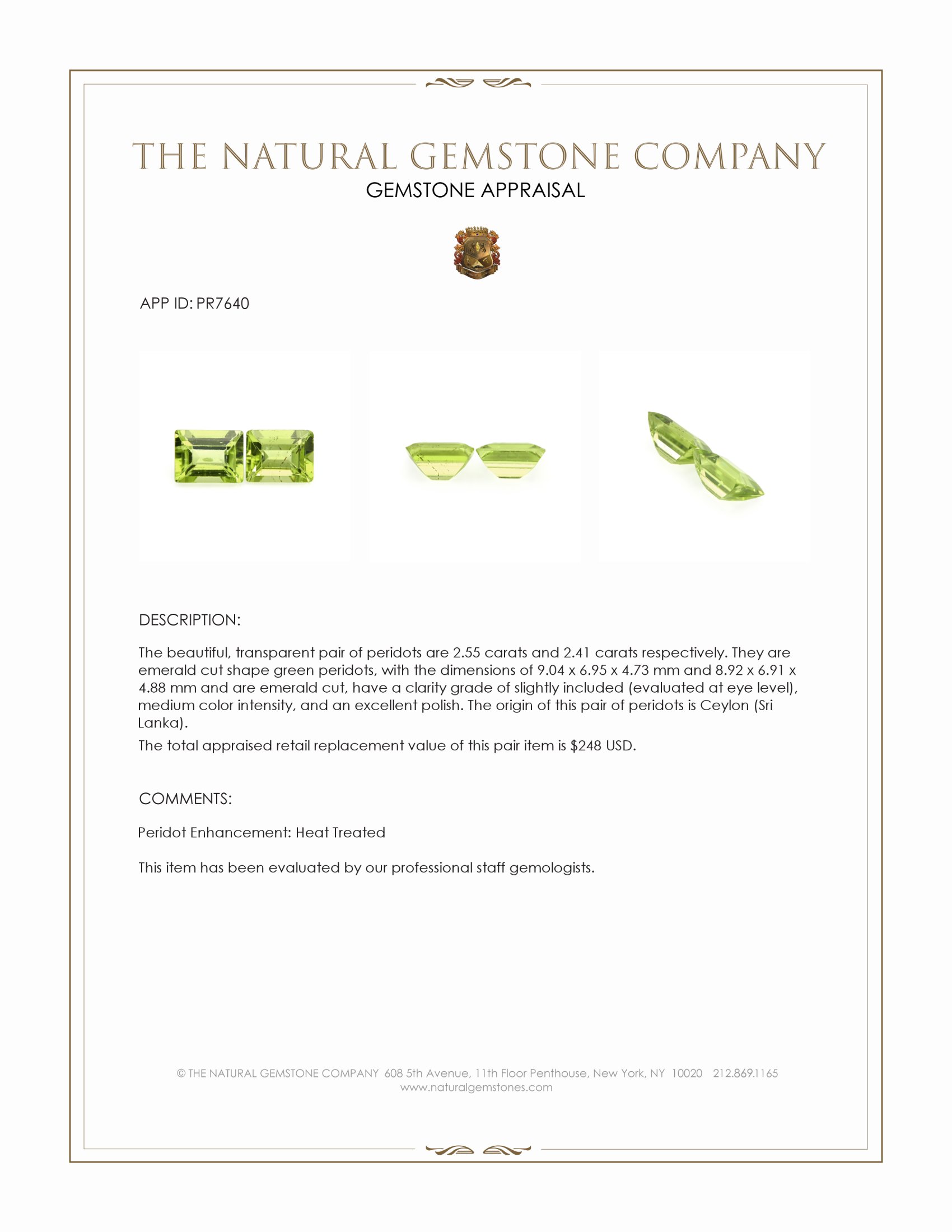 4.96 Ct.Tw. Peridot Pair from Ceylon (Sri Lanka)