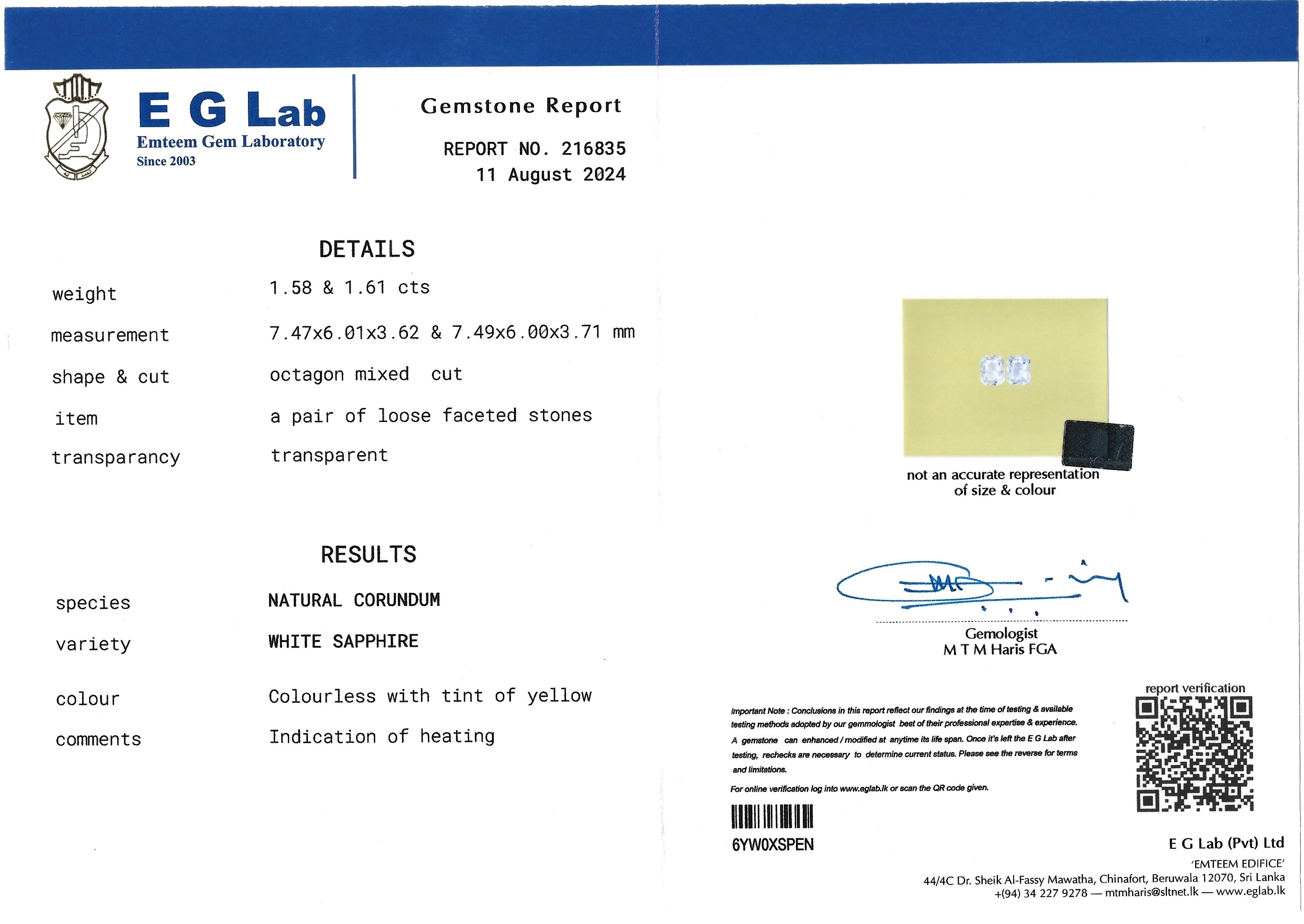 3.19 Ct.Tw. White Sapphire Pair from Ceylon (Sri Lanka)