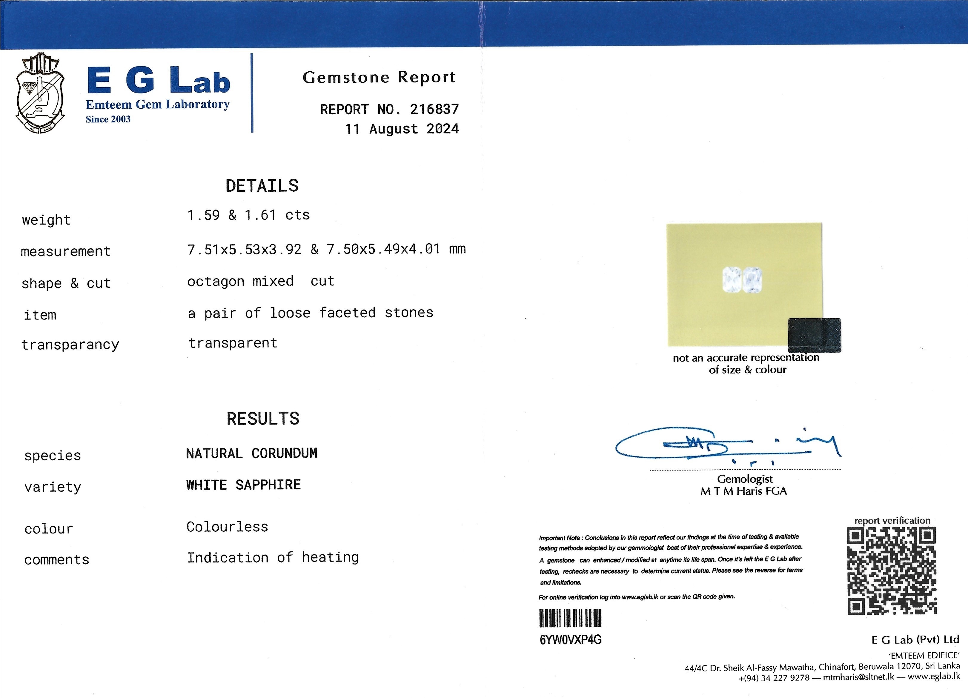 3.20 Ct.Tw. White Sapphire Pair from Ceylon (Sri Lanka)