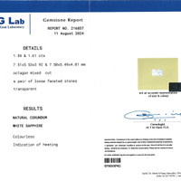 3.20 Ct.Tw.Total Carat Weight White Sapphire Pair from Ceylon (Sri Lanka) Scan Report