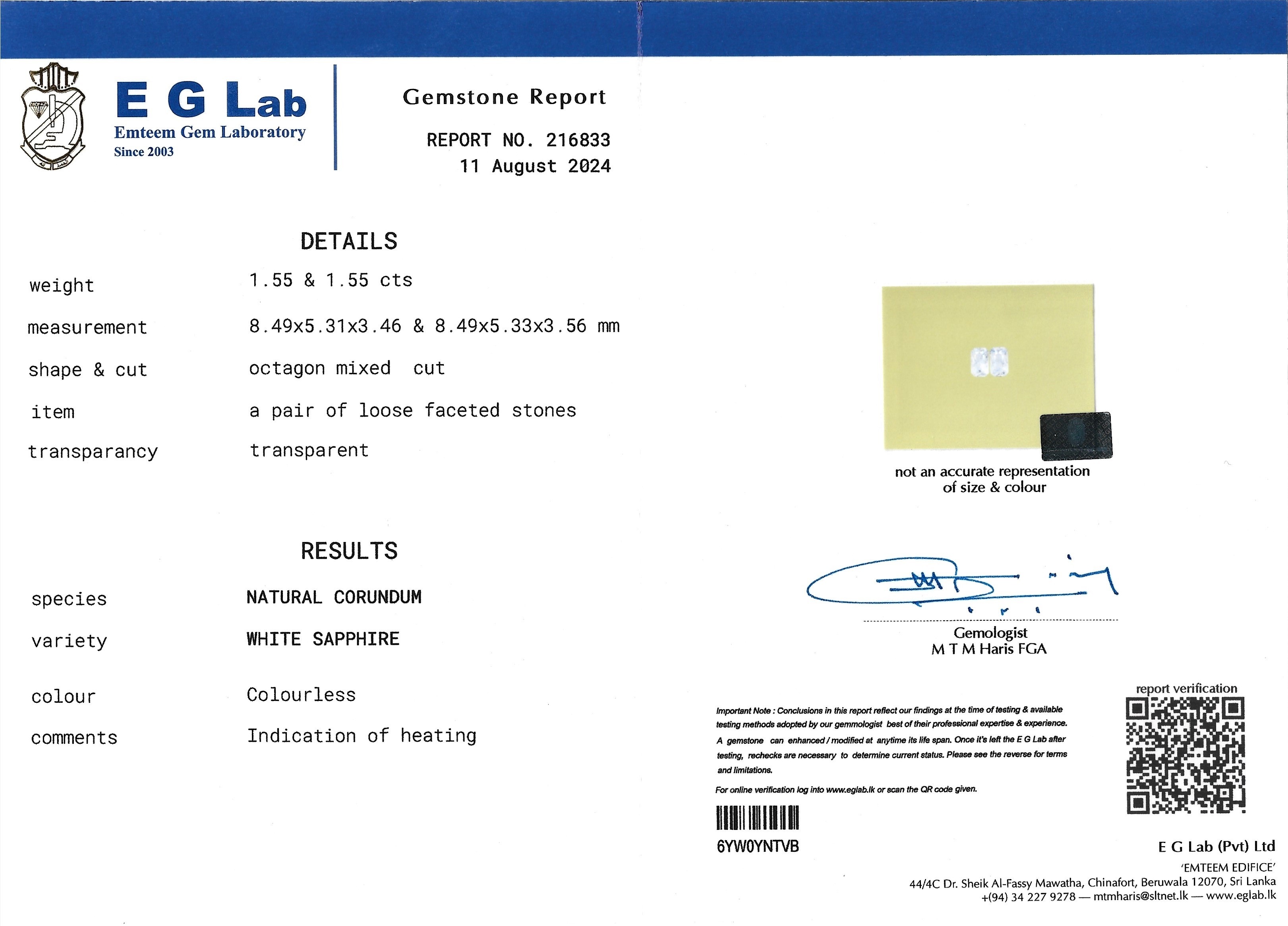 3.10 Ct.Tw. White Sapphire Pair from Ceylon (Sri Lanka)