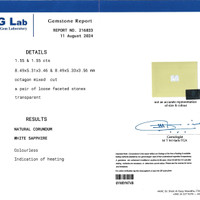 3.10 Ct.Tw.Total Carat Weight White Sapphire Pair from Ceylon (Sri Lanka) Scan Report