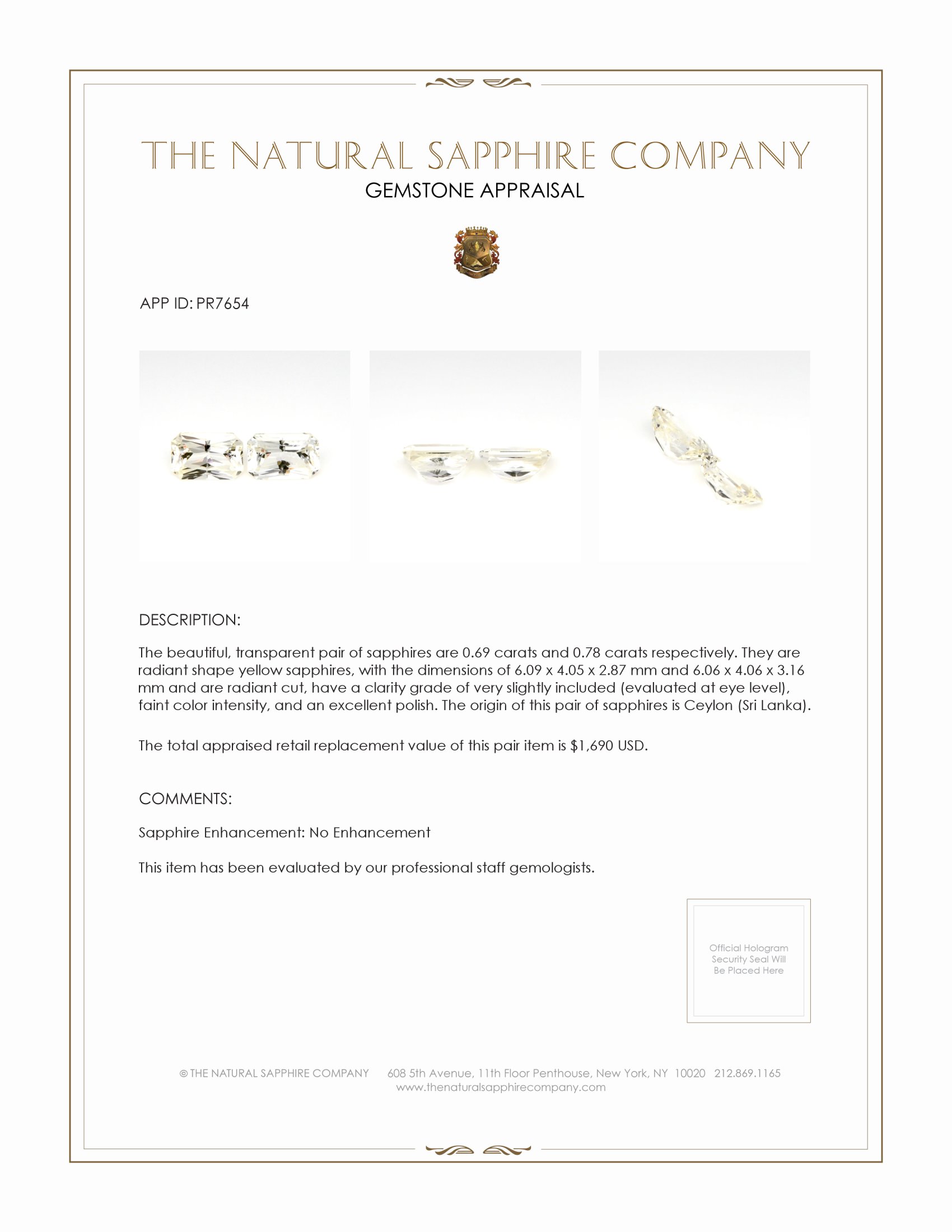 1.47 Ct.Tw. Yellow Sapphire Pair from Ceylon (Sri Lanka)