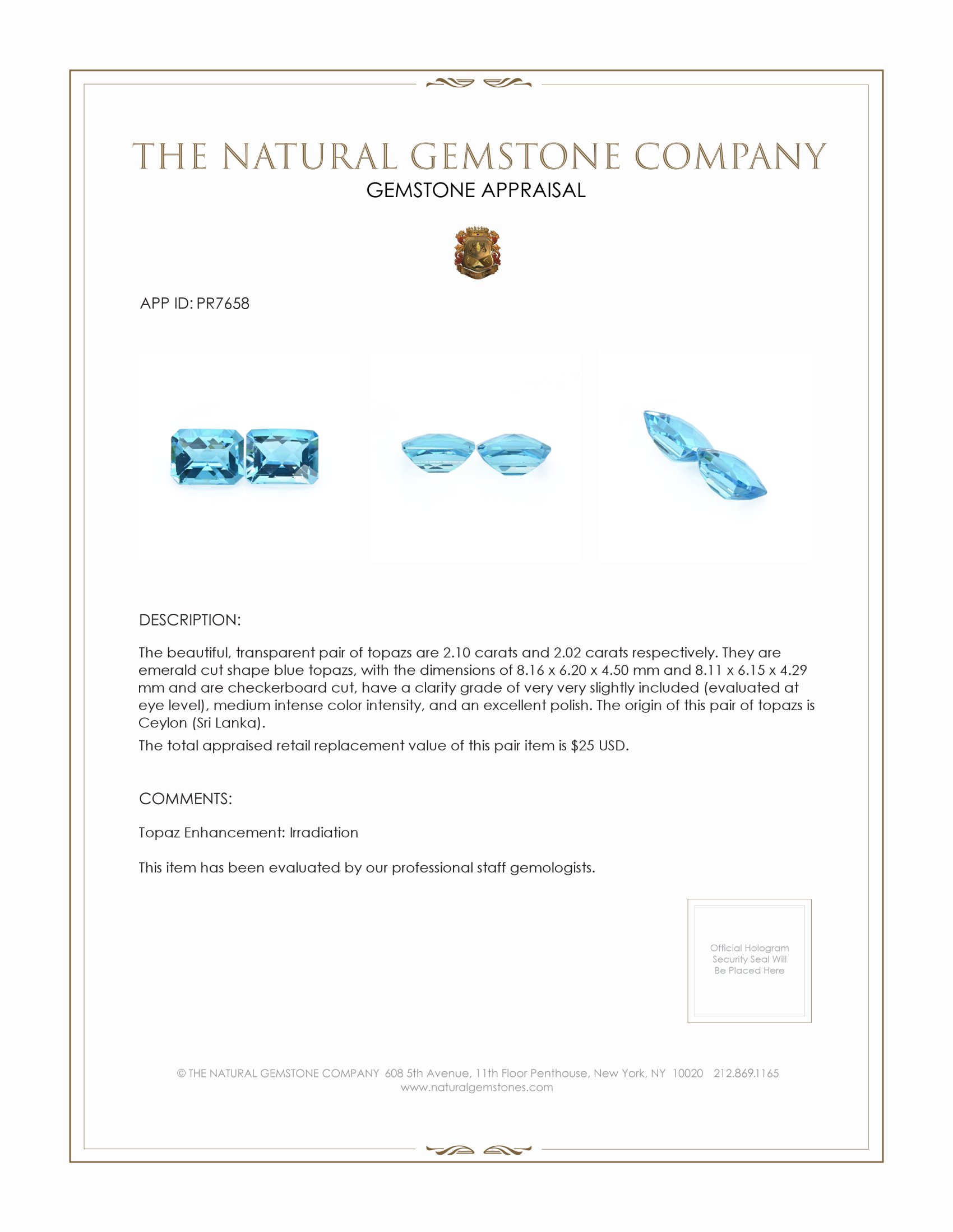 4.12 Ct.Tw. Blue Topaz Pair from Ceylon (Sri Lanka)