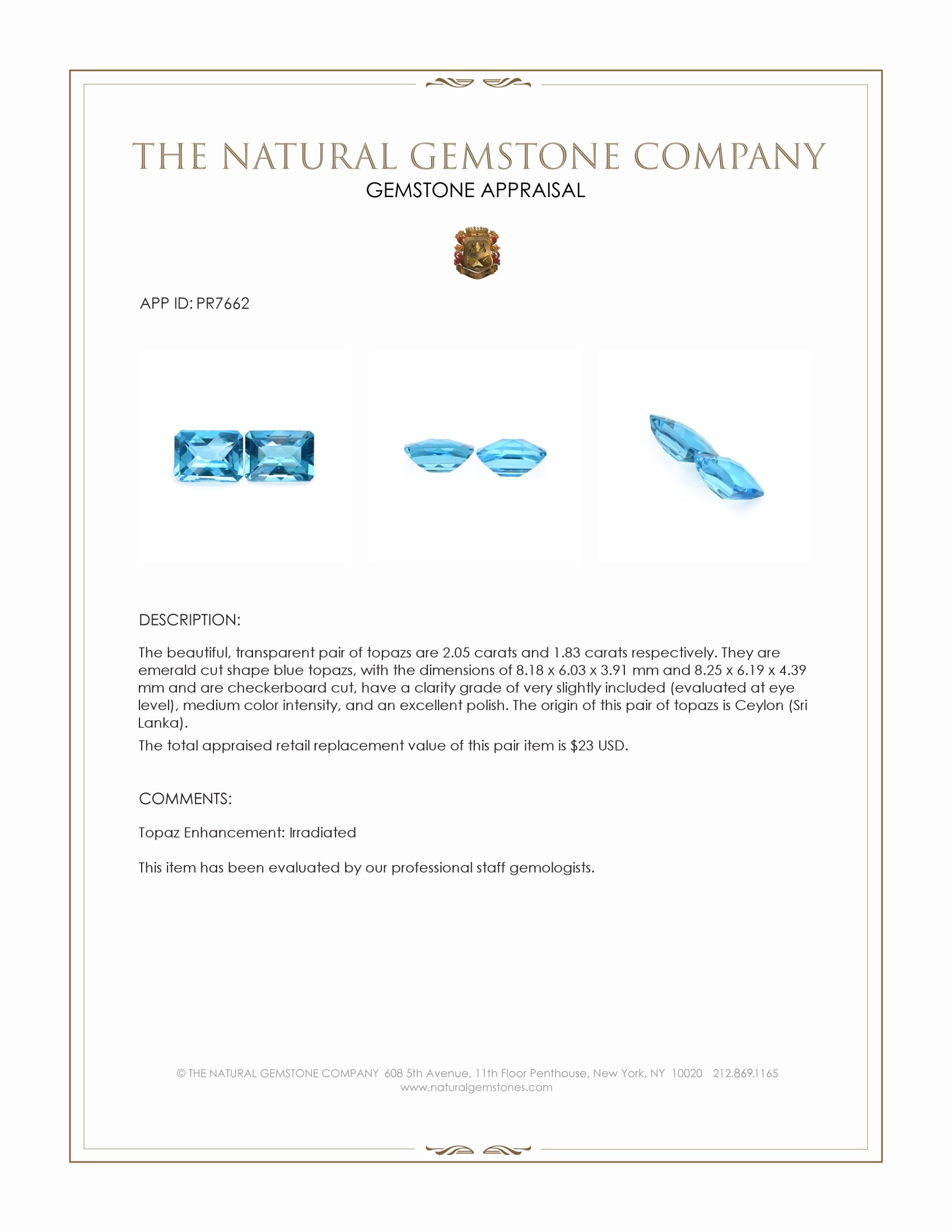 3.88 Ct.Tw. Blue Topaz Pair from Ceylon (Sri Lanka)
