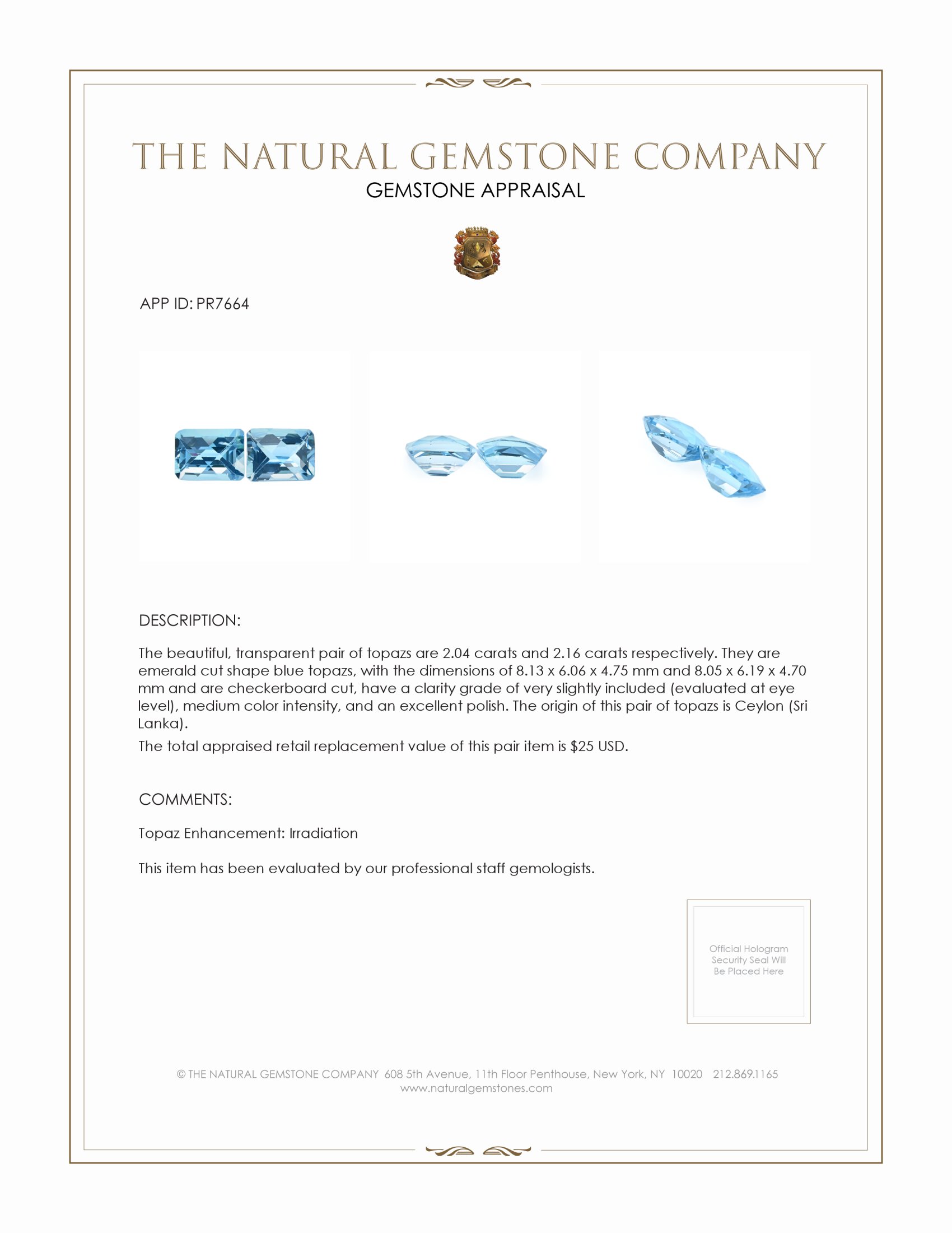 4.20 Ct.Tw. Blue Topaz Pair from Ceylon (Sri Lanka)