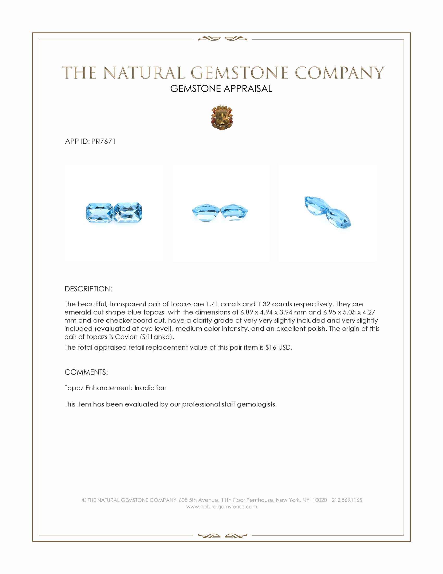 2.73 Ct.Tw. Topaz Pair from Ceylon (Sri Lanka)
