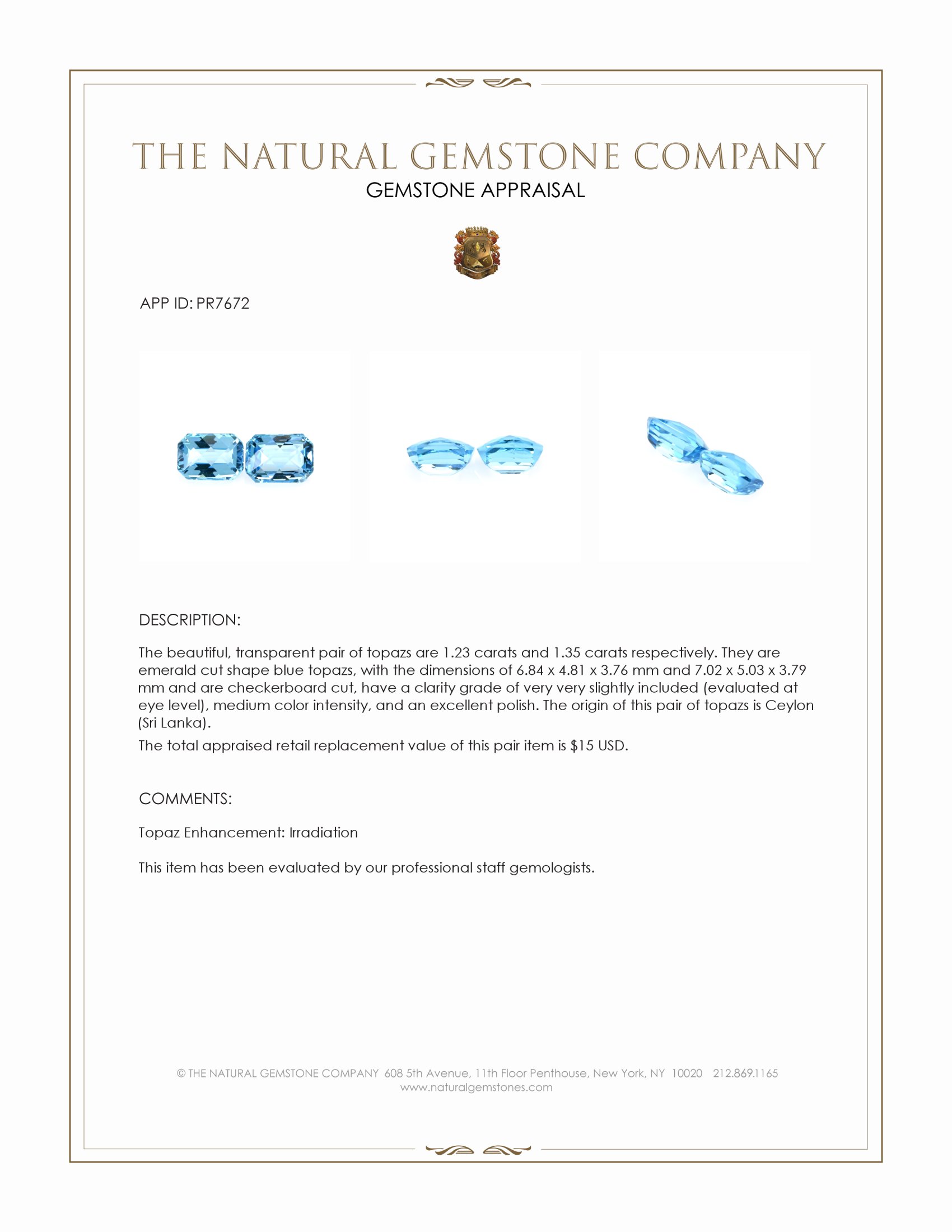 2.58 Ct.Tw. Blue Topaz Pair from Ceylon (Sri Lanka)