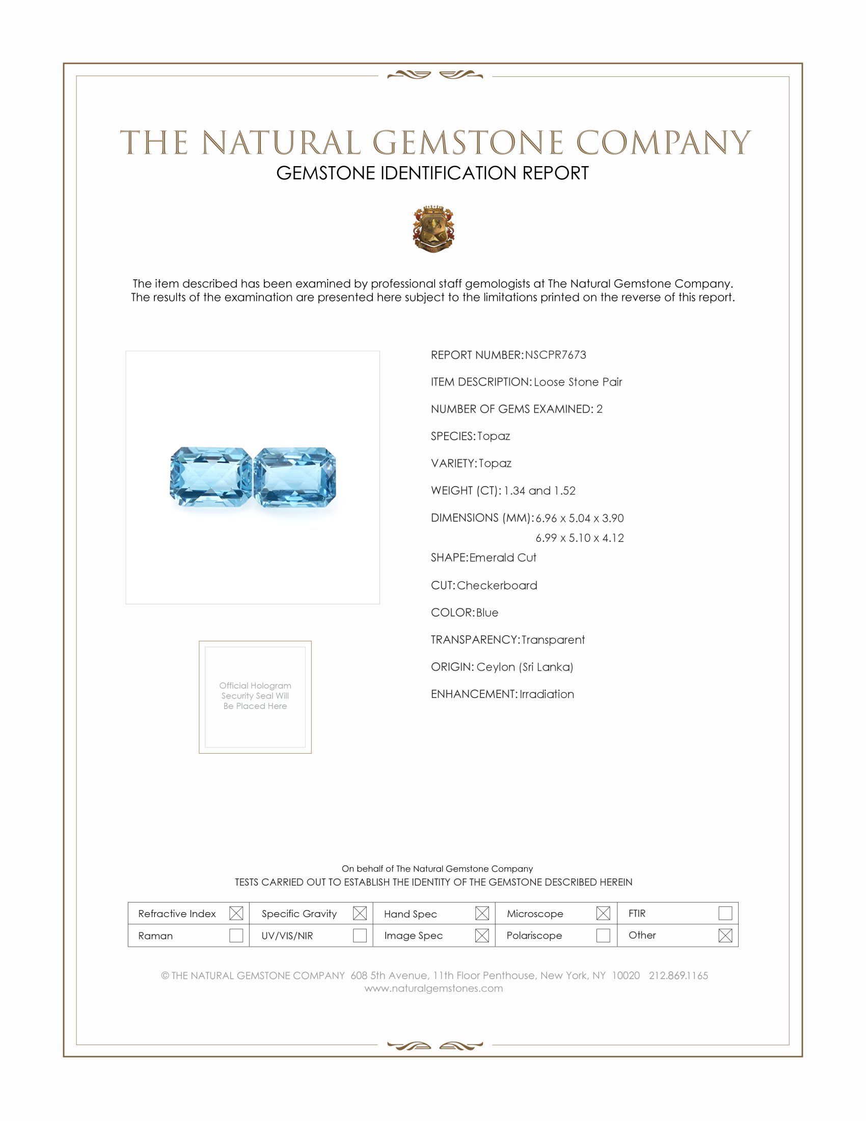 2.86 Ct.Tw. Blue Topaz Pair from Ceylon (Sri Lanka)