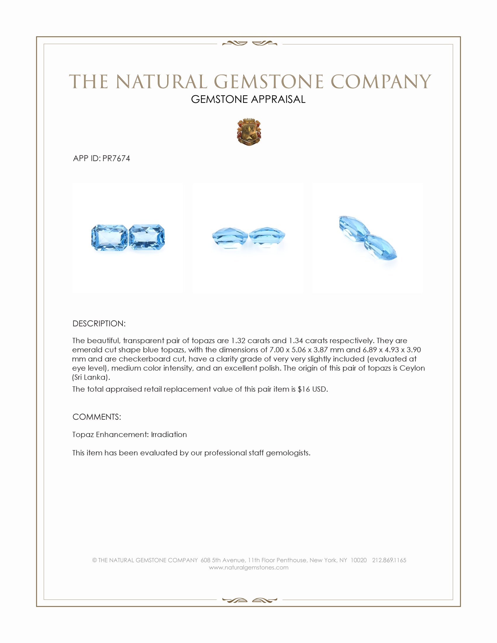 2.66 Ct.Tw. Blue Topaz Pair from Ceylon (Sri Lanka)