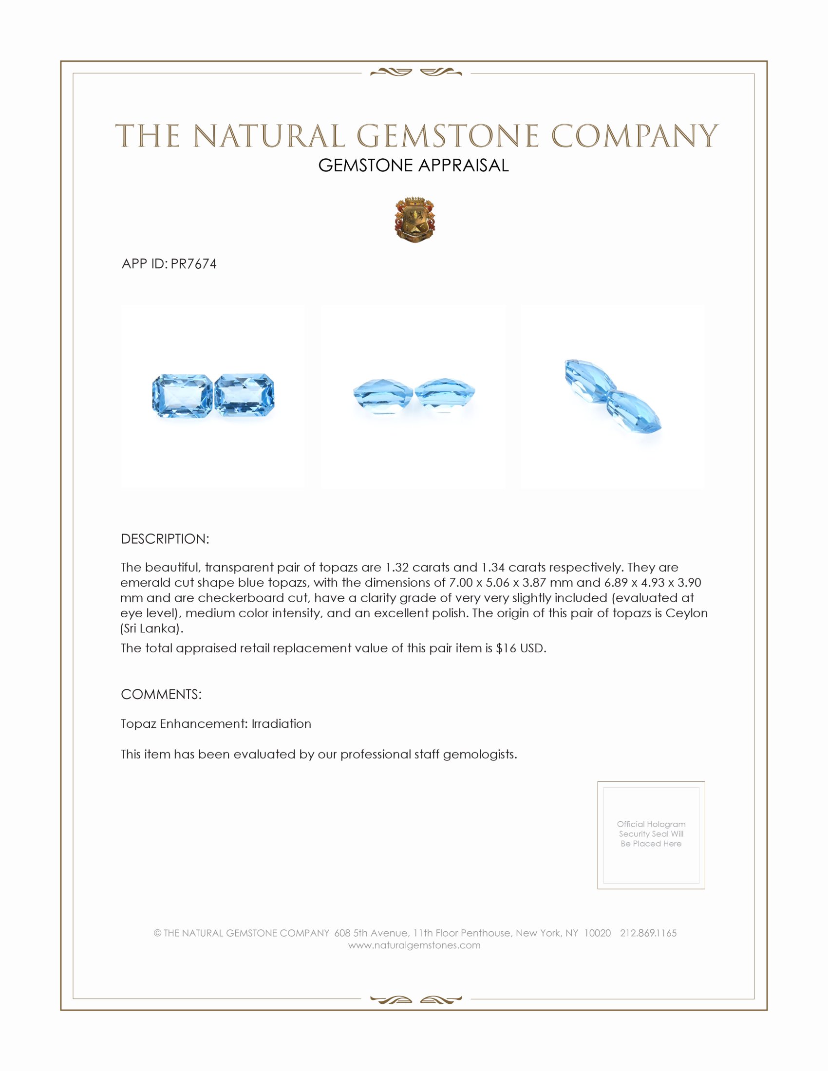 2.66 Ct.Tw. Topaz Pair from Ceylon (Sri Lanka)