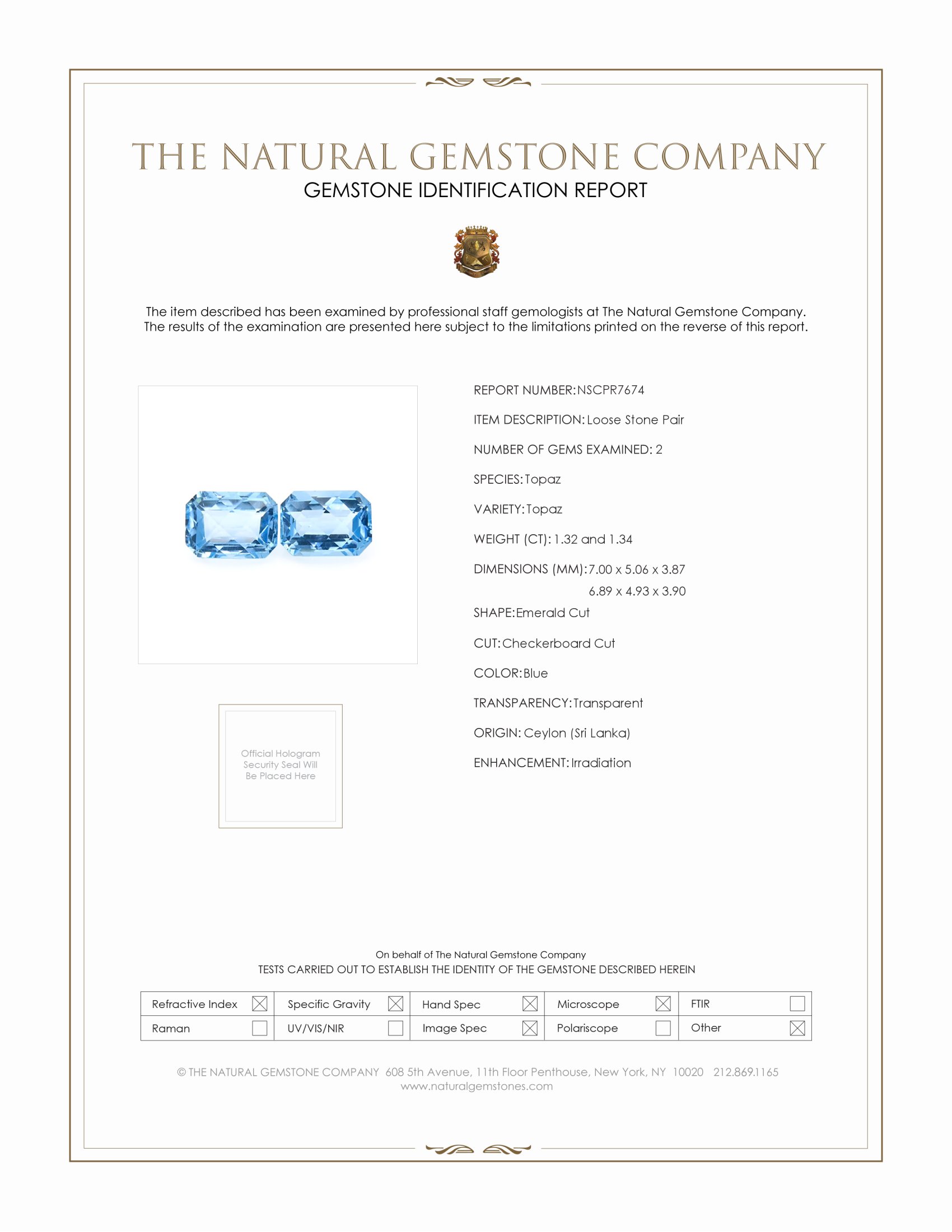 2.66 Ct.Tw. Blue Topaz Pair from Ceylon (Sri Lanka)