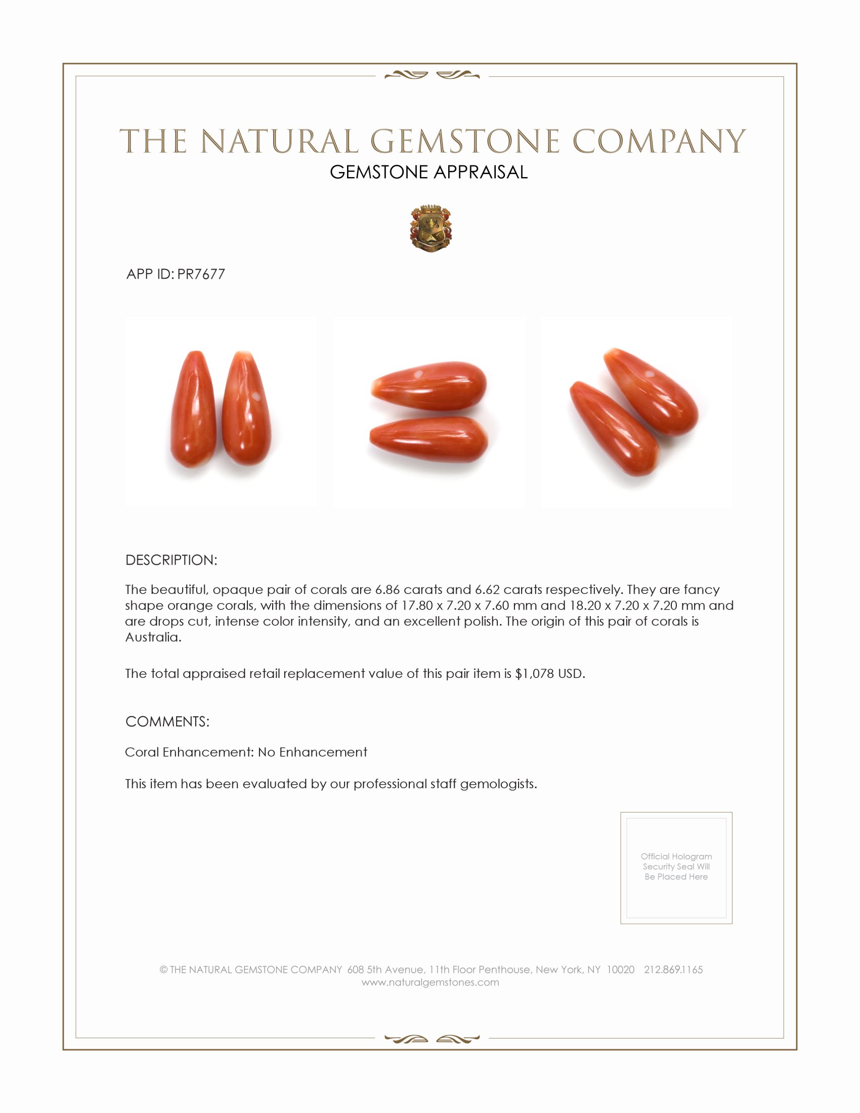 13.48 Ct.Tw. Coral Pair from Australia