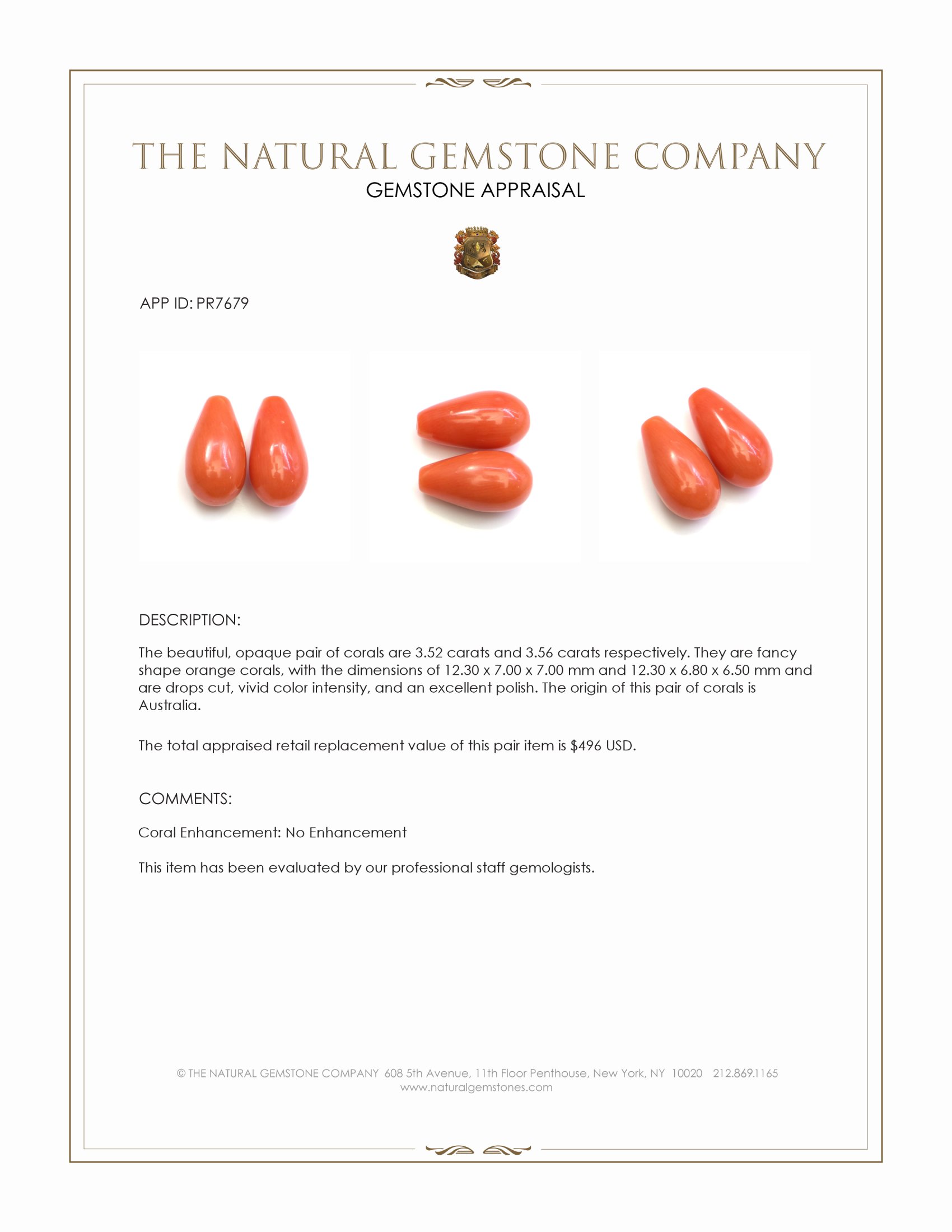 7.08 Ct.Tw. Orange Coral Pair from Australia