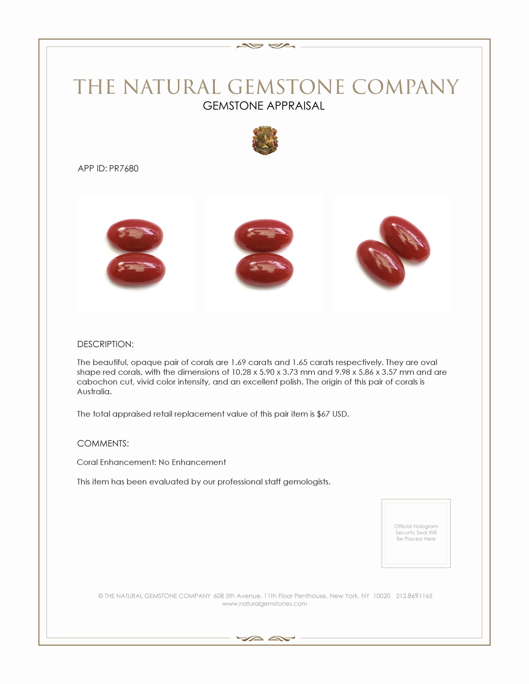 3.34 Ct.Tw. Cabochon Coral Pair from Australia