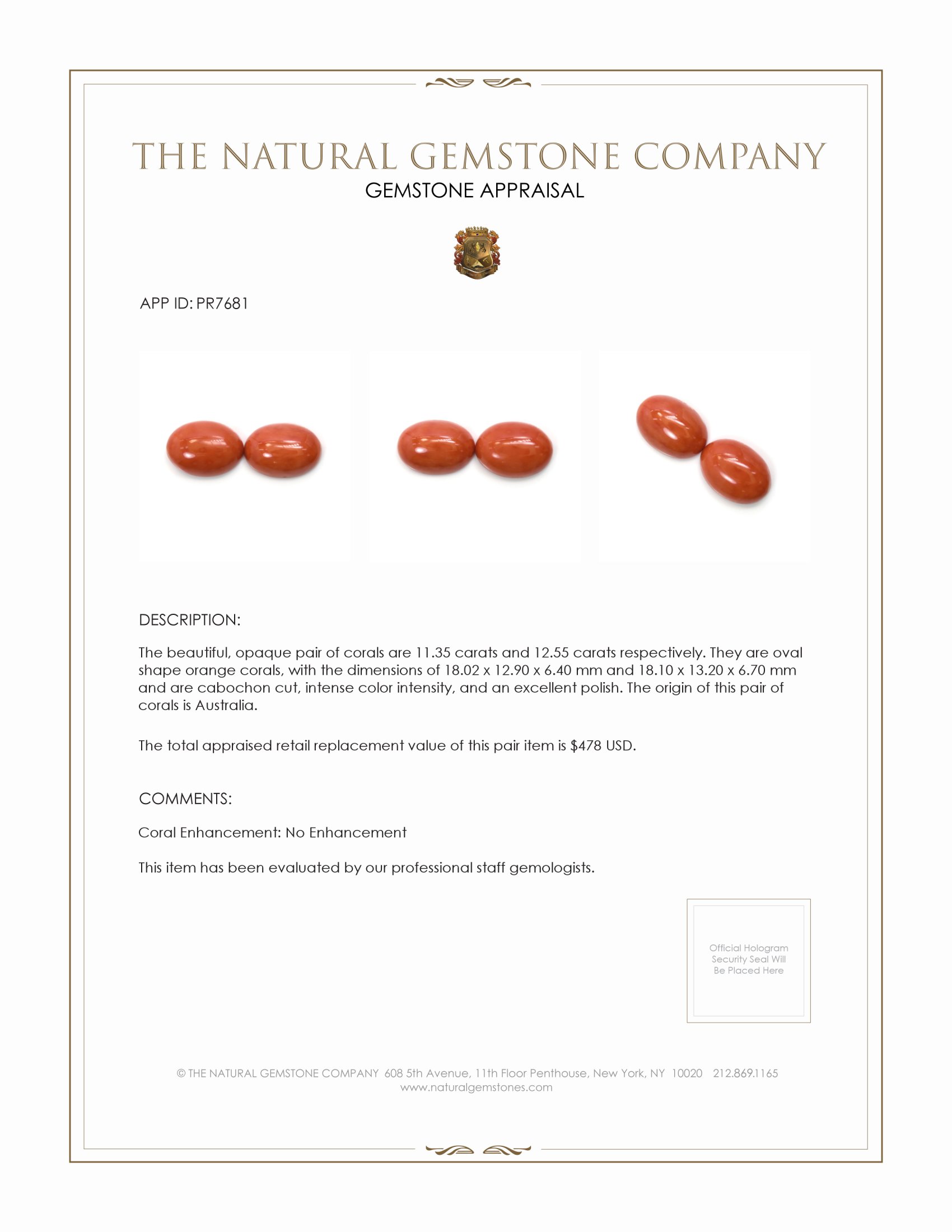 23.90 Ct.Tw. Cabochon Coral Pair from Australia