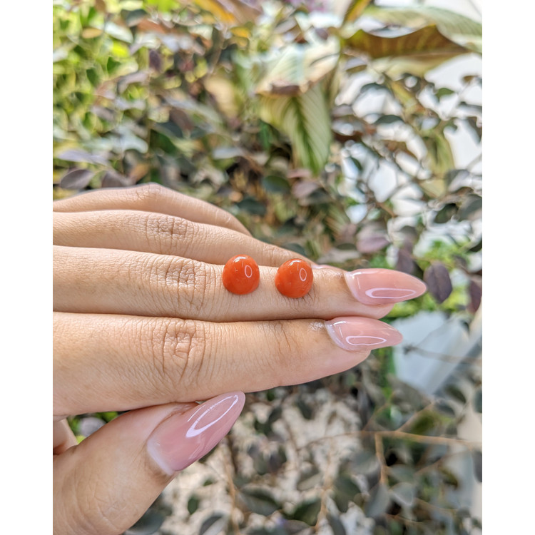 6.80 Ct.Tw. Cabochon Coral Pair from Malaysia