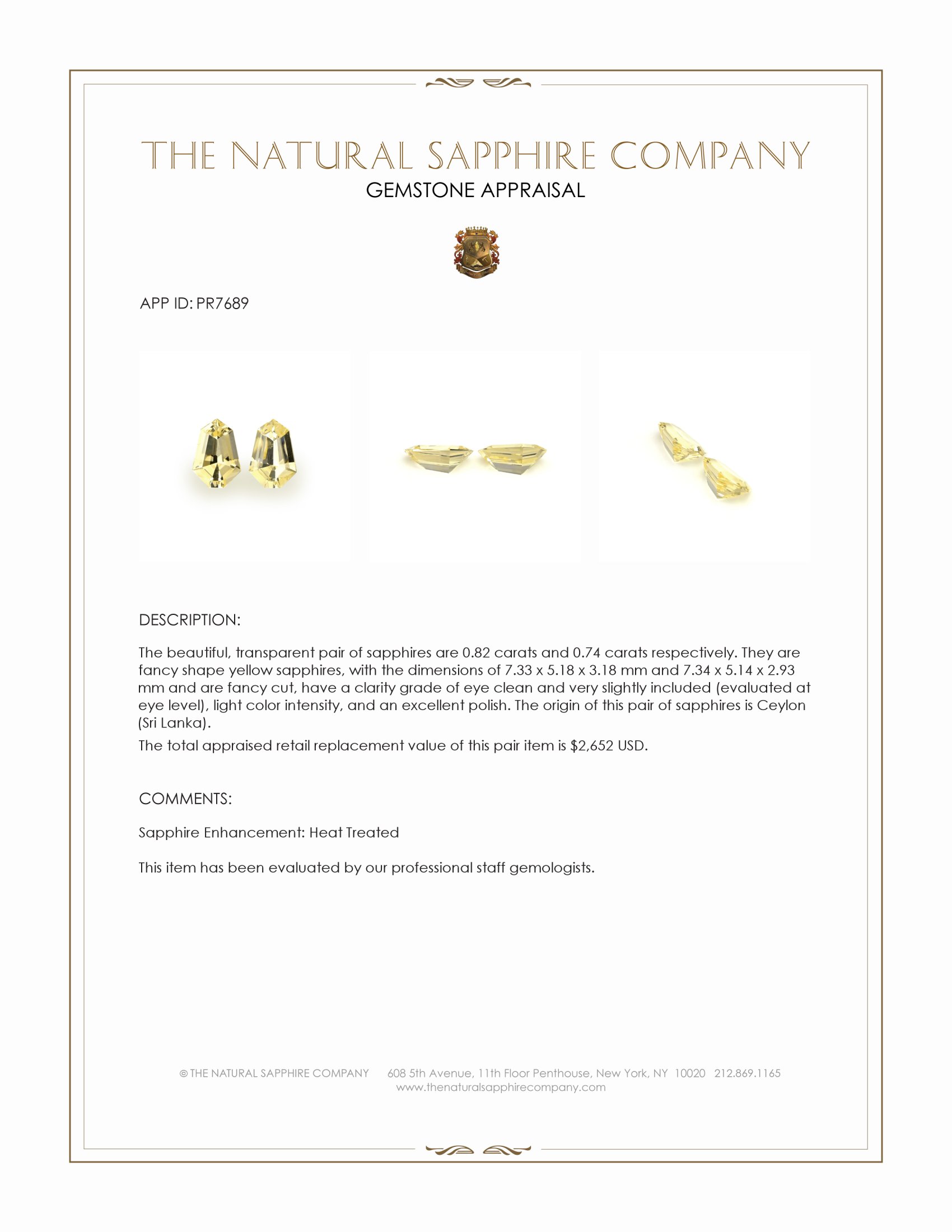 1.56 Ct.Tw. Yellow Sapphire Pair from Ceylon (Sri Lanka)