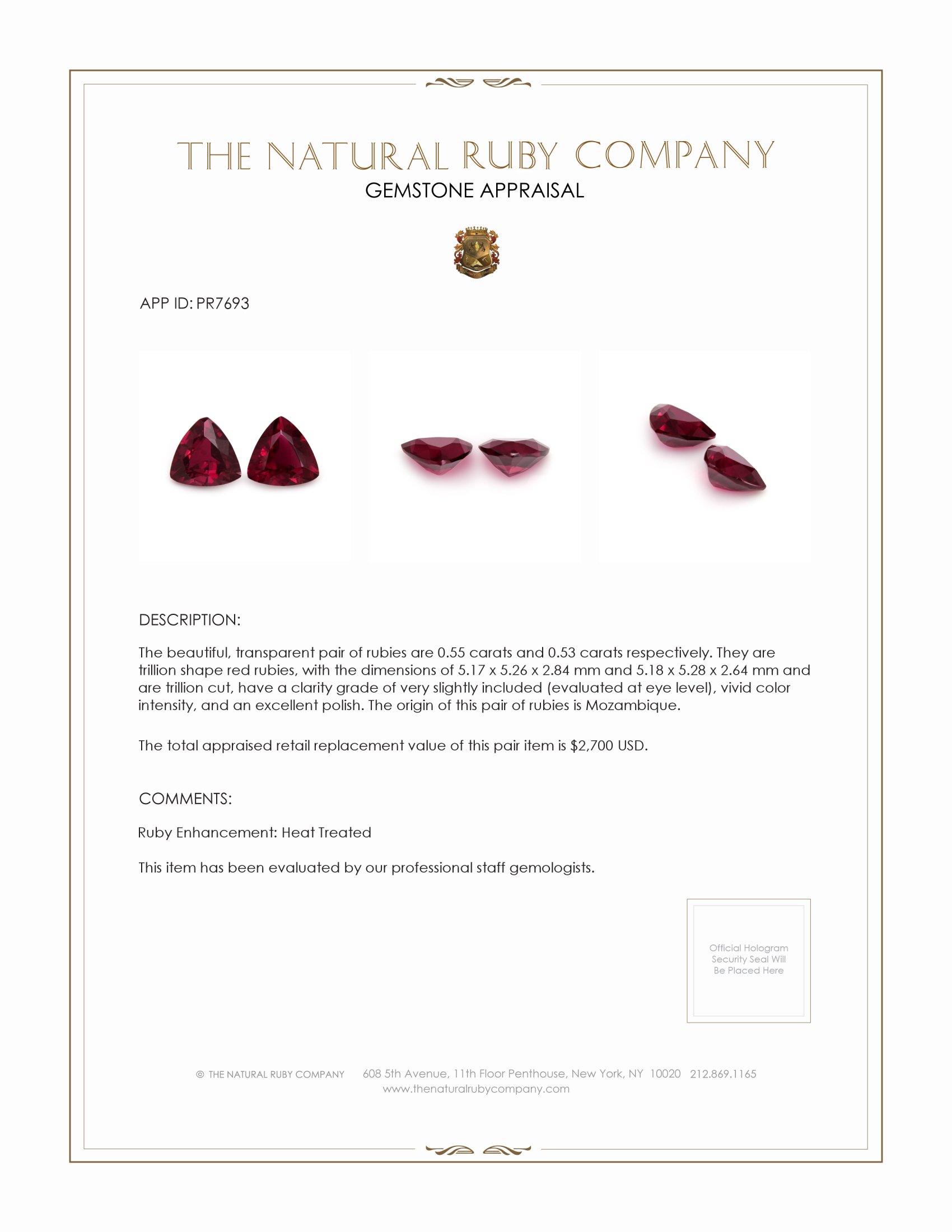 1.08 Ct.Tw. Ruby Pair from Mozambique