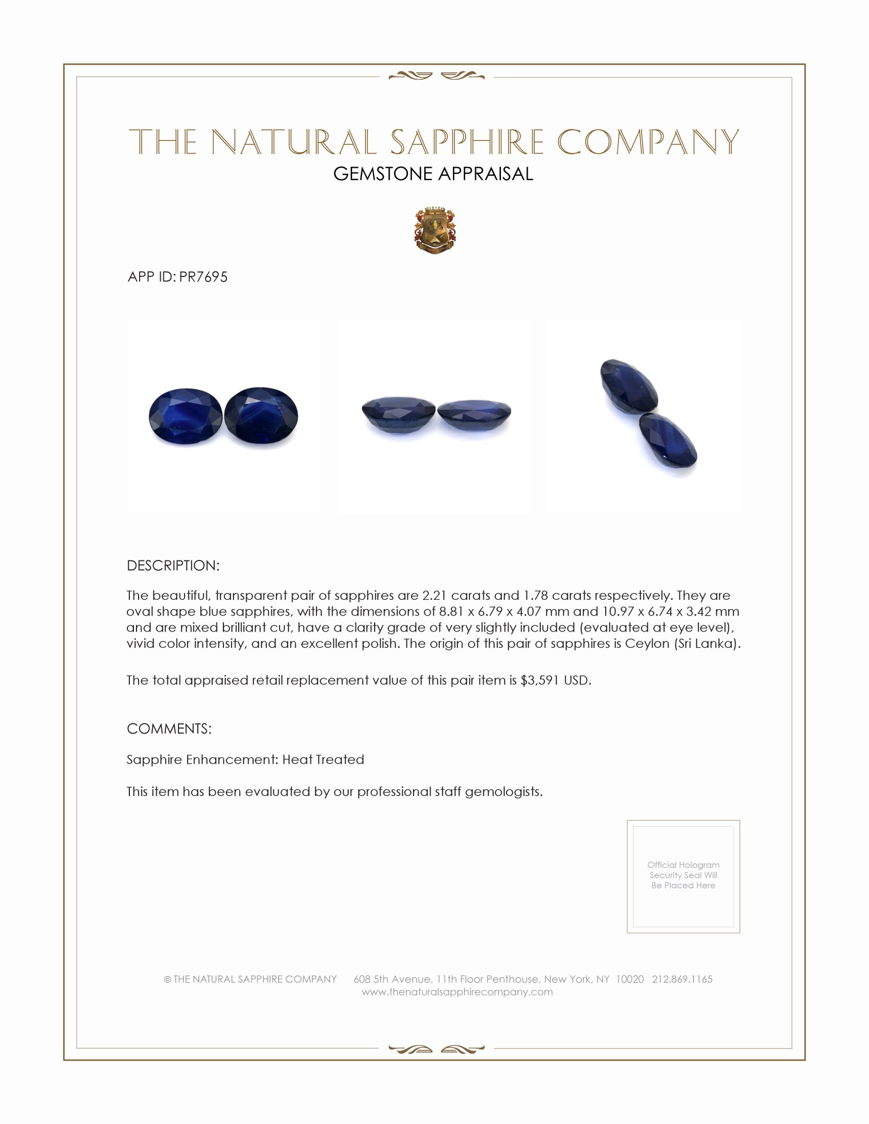 3.99 Ct.Tw. Blue Sapphire Pair from Ceylon (Sri Lanka)